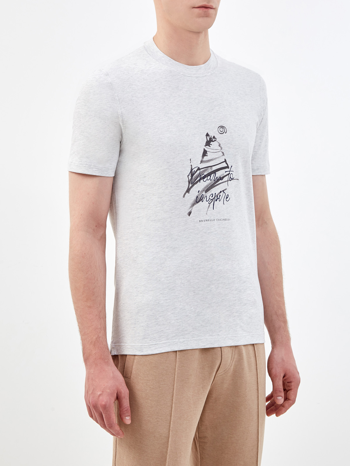 Хлопковая футболка с сезонным принтом Dream To Inspire BRUNELLO CUCINELLI, цвет серый, размер 52;54;56;58;46 - фото 3