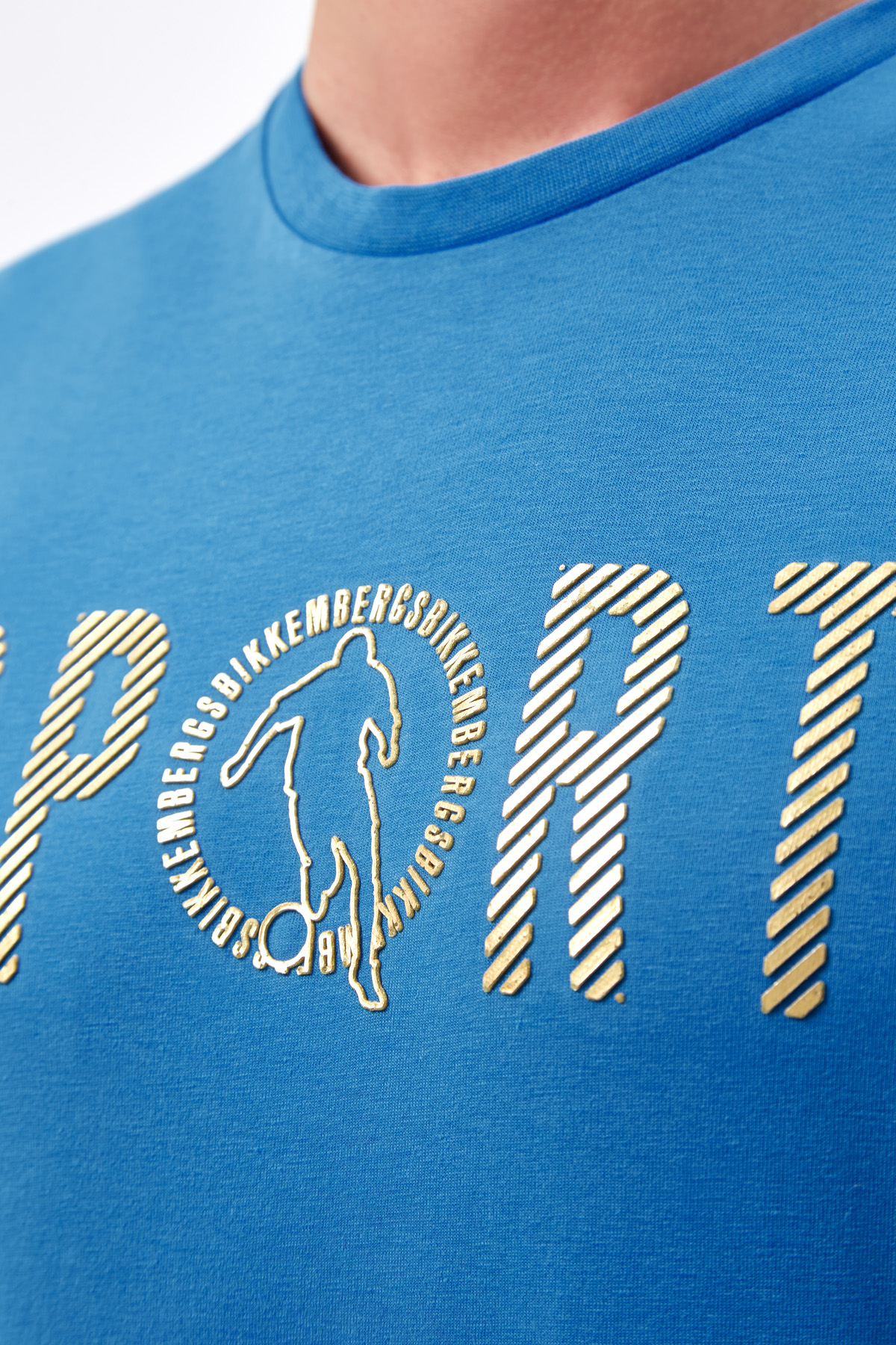 Хлопковая футболка из гладкого джерси с фактурной аппликацией Sport BIKKEMBERGS, цвет голубой, размер XL;2XL;M - фото 5