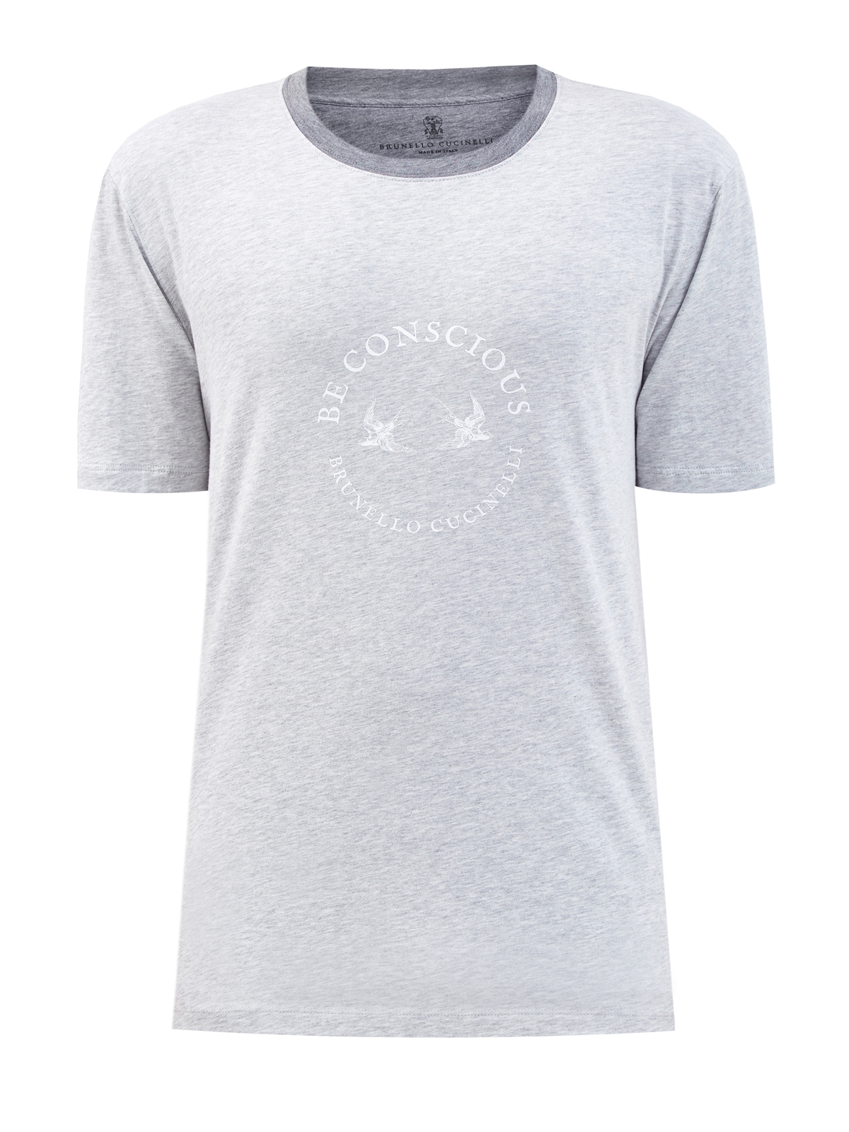 Минималистичная футболка из дышащего джерси с принтом BRUNELLO CUCINELLI, цвет серый, размер 54;56;52 - фото 1