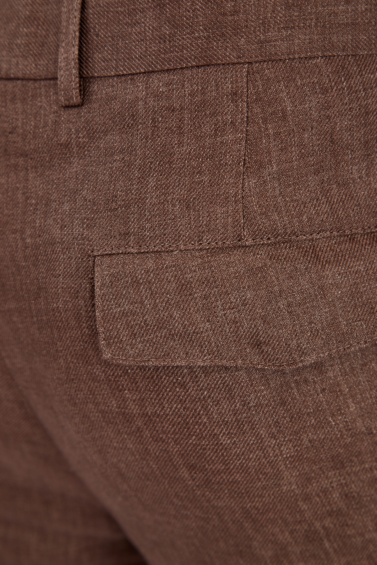 Брюки из фактурного льна делаве с защипами и жатой текстурой BRUNELLO CUCINELLI, цвет коричневый, размер 46;48;54 - фото 7