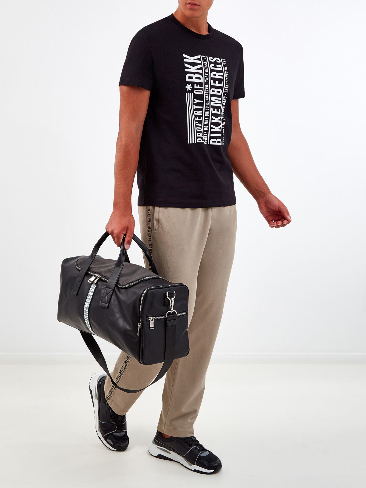 Спортивная сумка из экокожи с двойной молнией и ремнем BIKKEMBERGS, цвет черный, размер 54;56;58;48 - фото 8