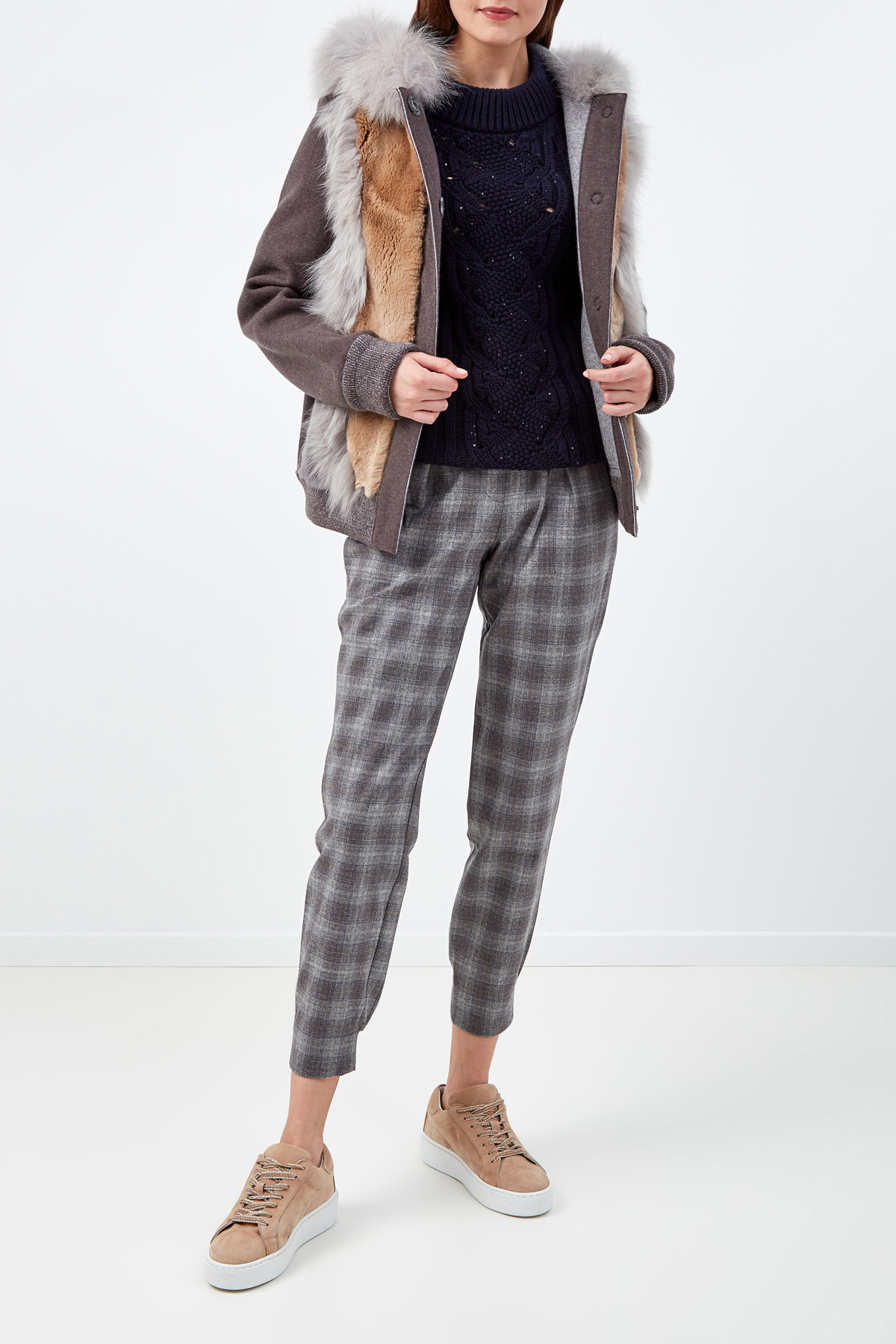 Шерстяные брюки в стиле casual с трикотажной отделкой LORENA ANTONIAZZI, цвет серый, размер 44;48 - фото 2