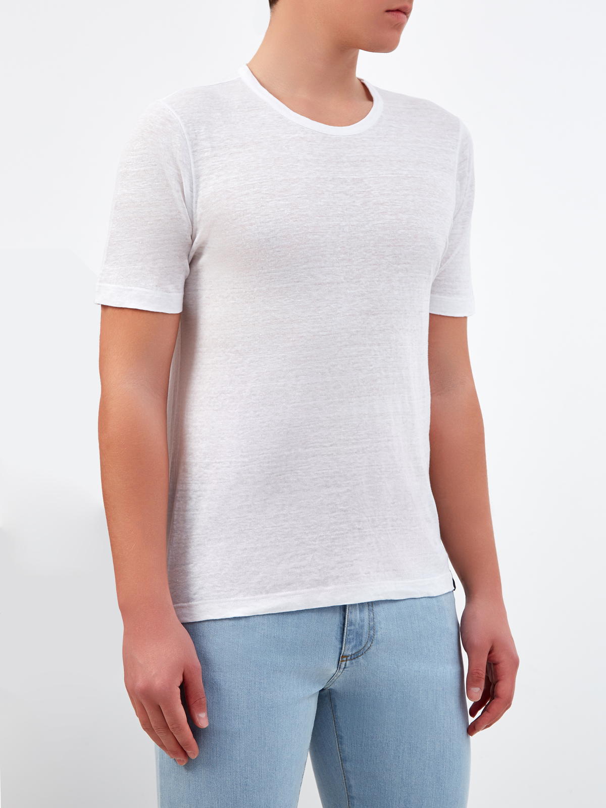 Льняная футболка с фирменной нашивкой и разрезами GRAN SASSO, цвет белый, размер 46;48;50;52;54;56;58 - фото 3