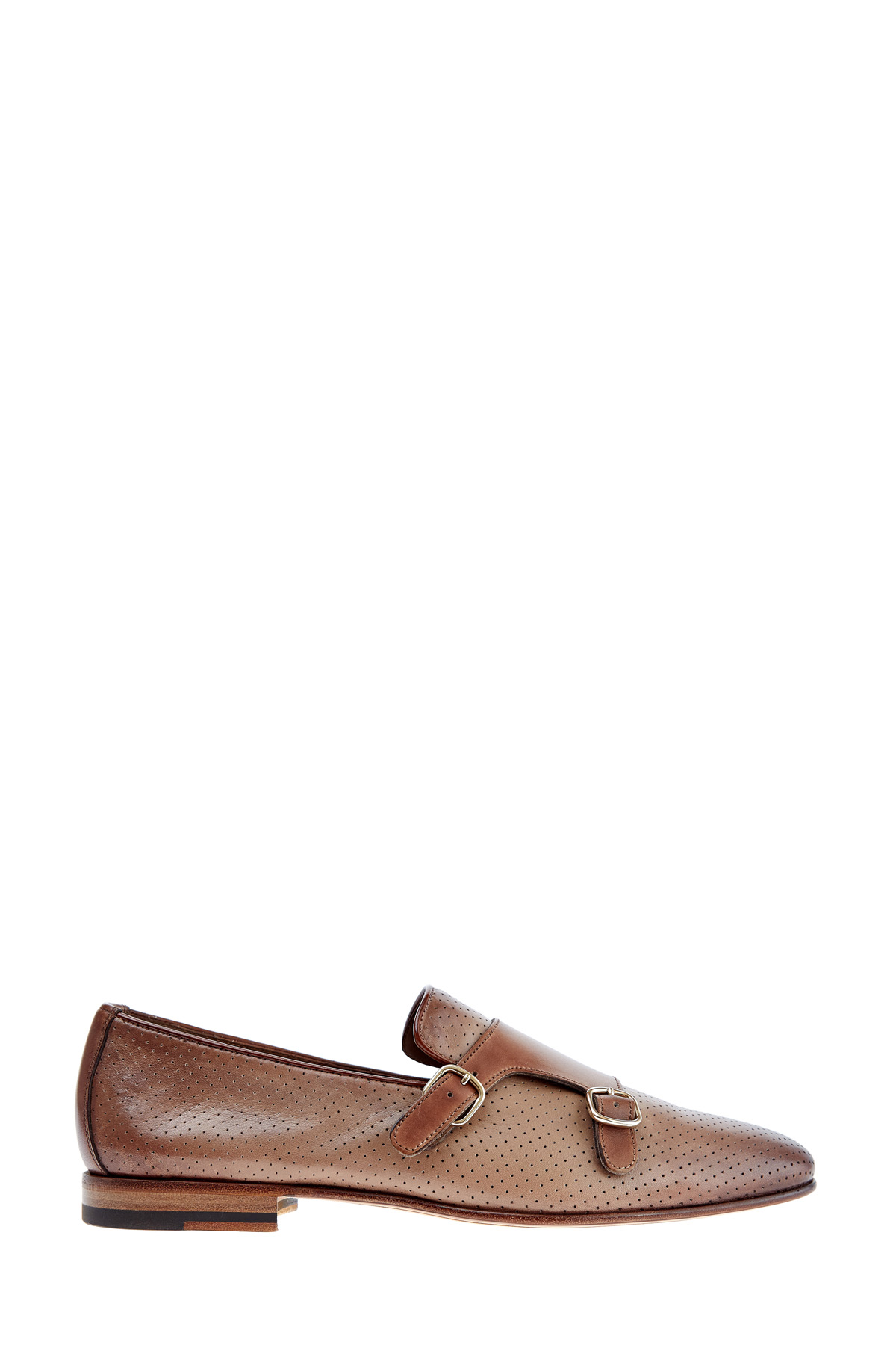 Перфорированные туфли-монки из полированной кожи с эффектом патины SANTONI, цвет коричневый, размер 40.5;41;41.5;42;42.5;43;43.5;44 - фото 1