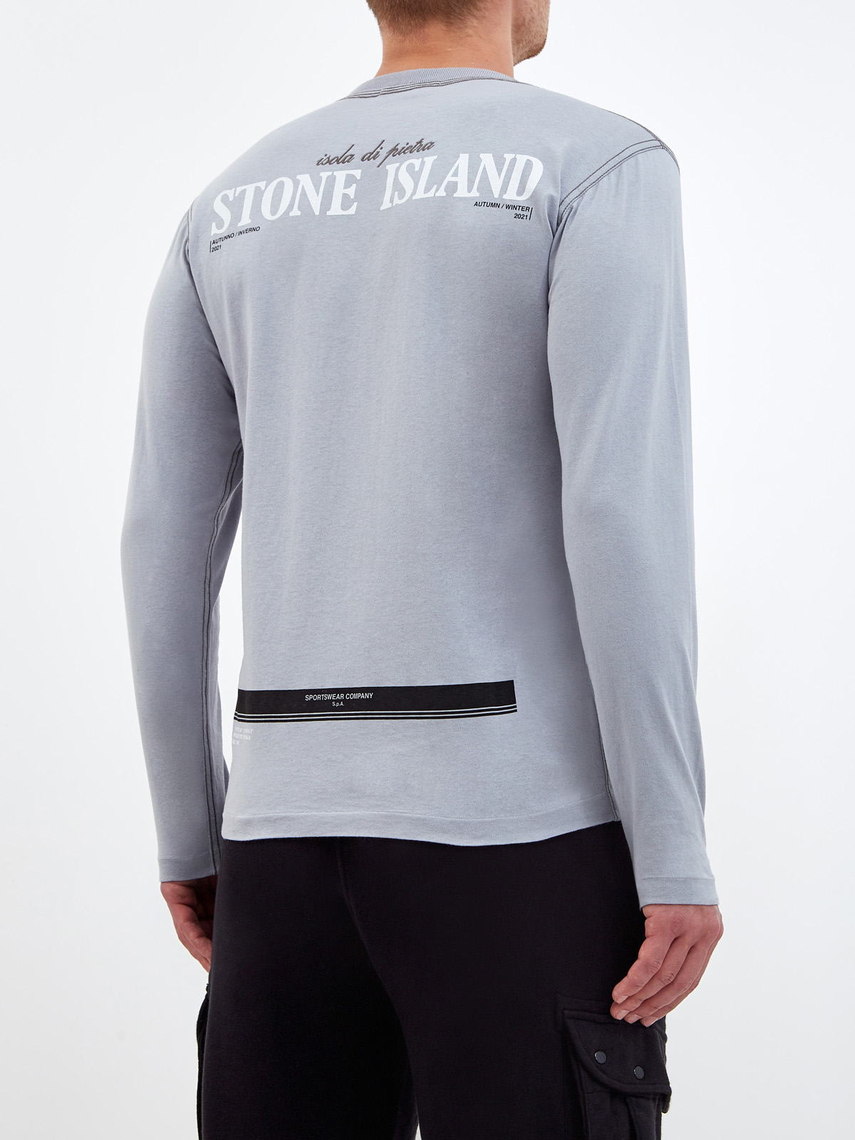 Хлопковый лонгслив из джерси с макро-принтом и вышивкой STONE ISLAND, цвет серый, размер S;M - фото 4