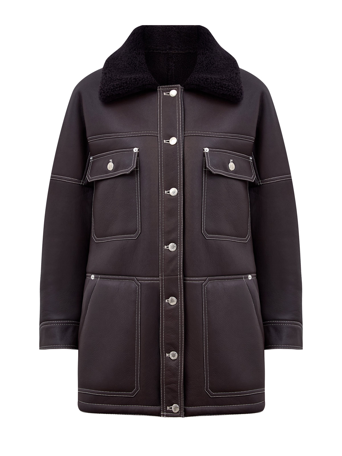 

Объемная дубленка из овчины с контрастной прострочкой, Коричневый, Объемная дубленка из овчины с контрастной прострочкой