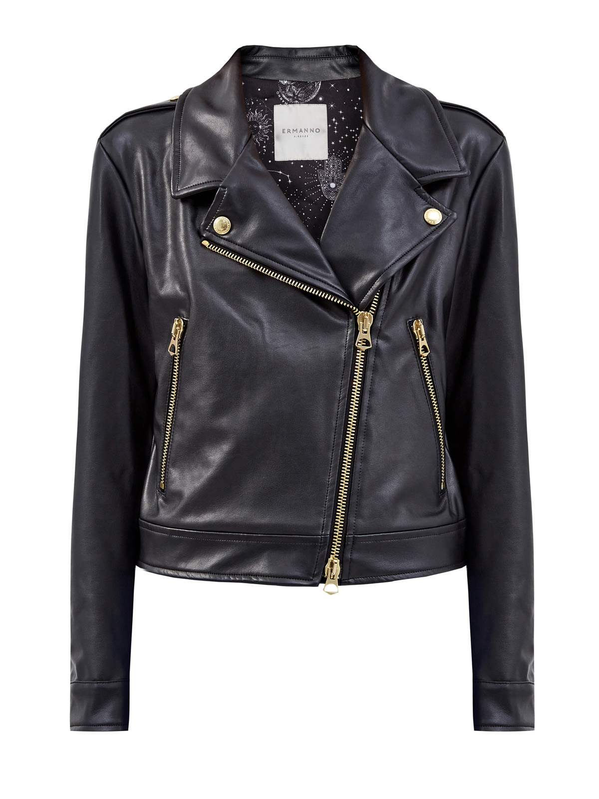 Куртка из эко-кожи с мерцающей вышивкой ERMANNO FIRENZE, цвет черный, размер 42;44;38 - фото 1