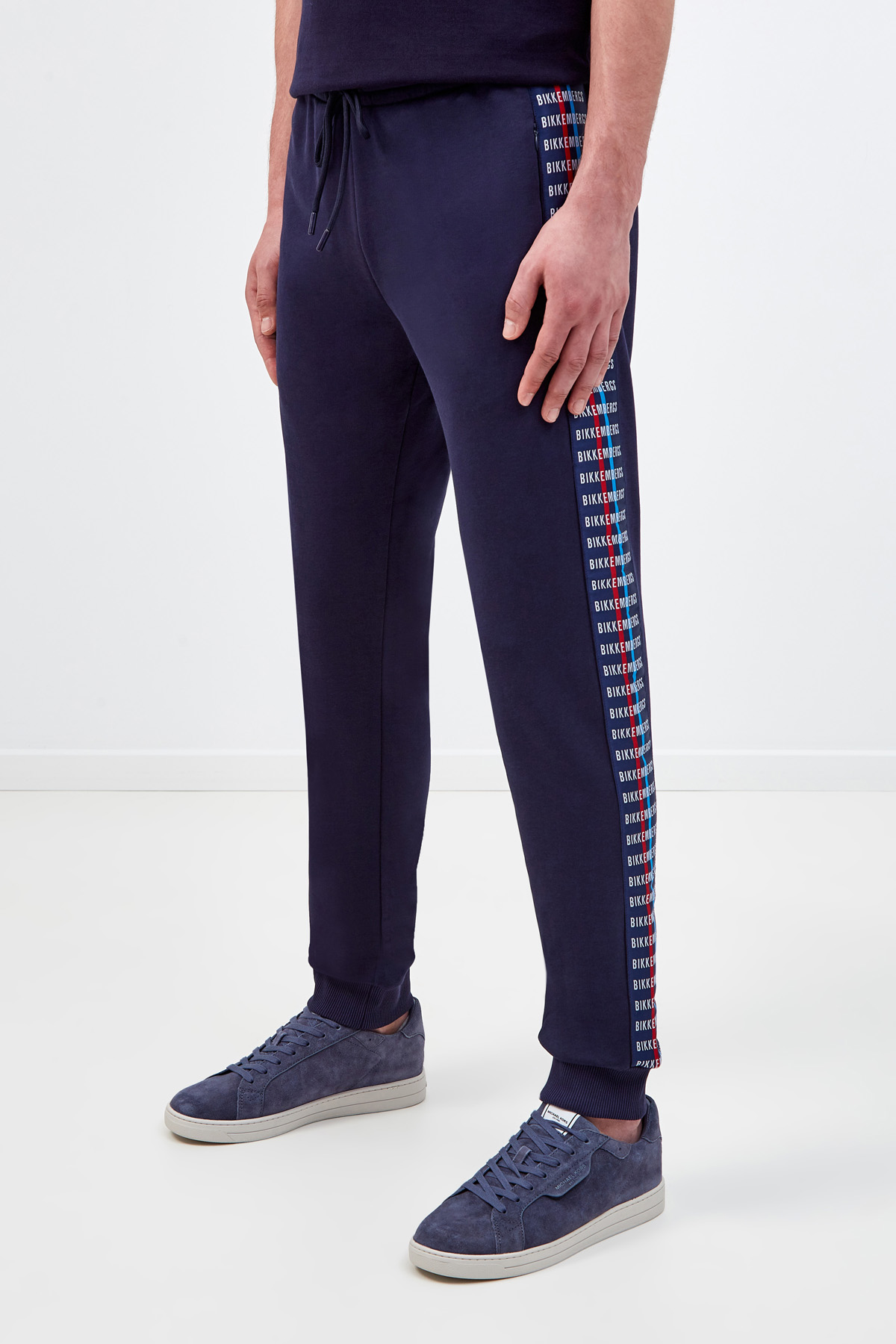 Хлопковые брюки-джоггеры из плотного футера с карманами BIKKEMBERGS, цвет синий, размер 2XL;M;S - фото 3