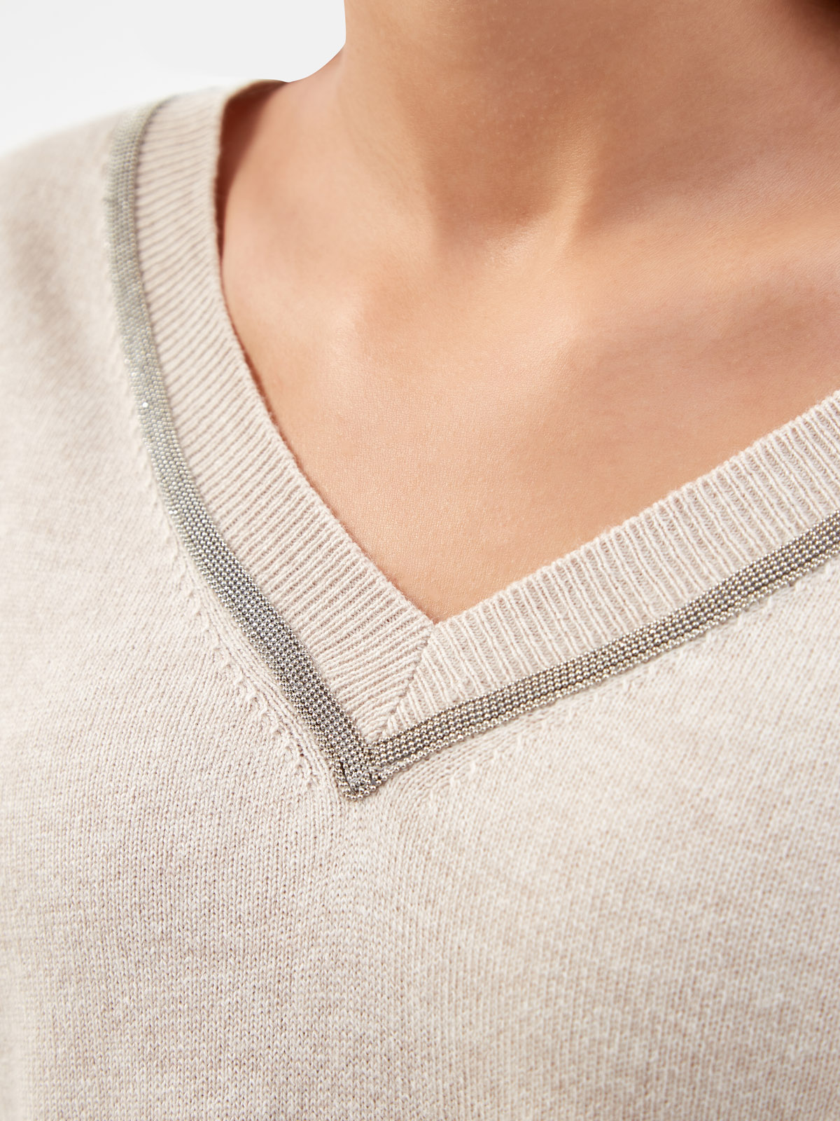 Пуловер из пряжи Platinum с окантовкой рядами цепочек FABIANA FILIPPI, цвет бежевый, размер 40;42;44;46;48 - фото 5