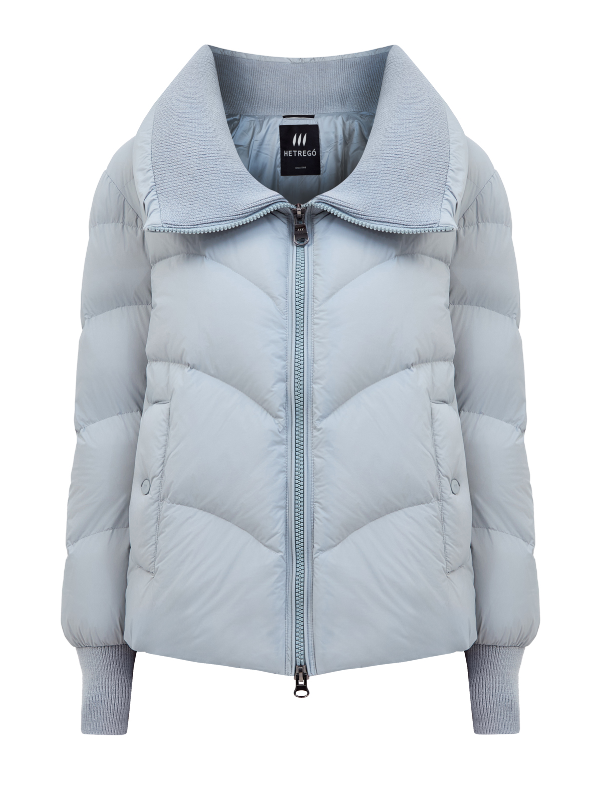 

Пуховик Inara из матового нейлона с вязаной отделкой, Голубой, Пуховик Inara из матового нейлона с вязаной отделкой