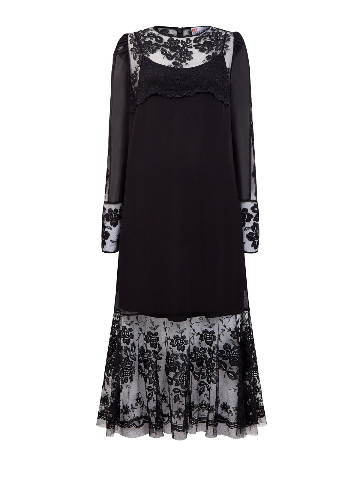 Платье из шелка и тюля с кружевной вышивкой REDVALENTINO, цвет черный, размер 2XL;XL - фото 1