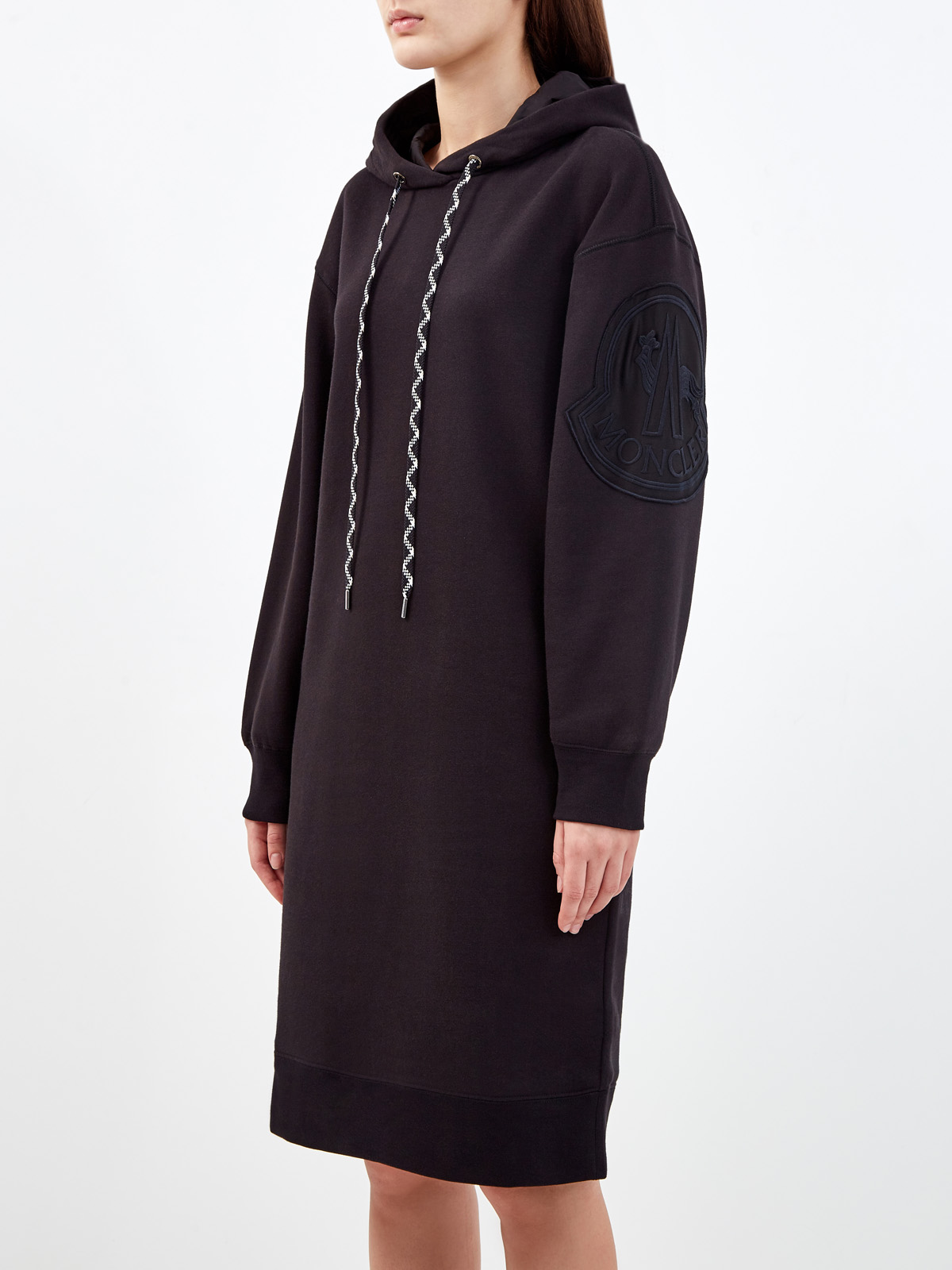 Платье-толстовка из гладкого хлопкового футера с логотипом MONCLER, цвет черный, размер S;M;XS - фото 3
