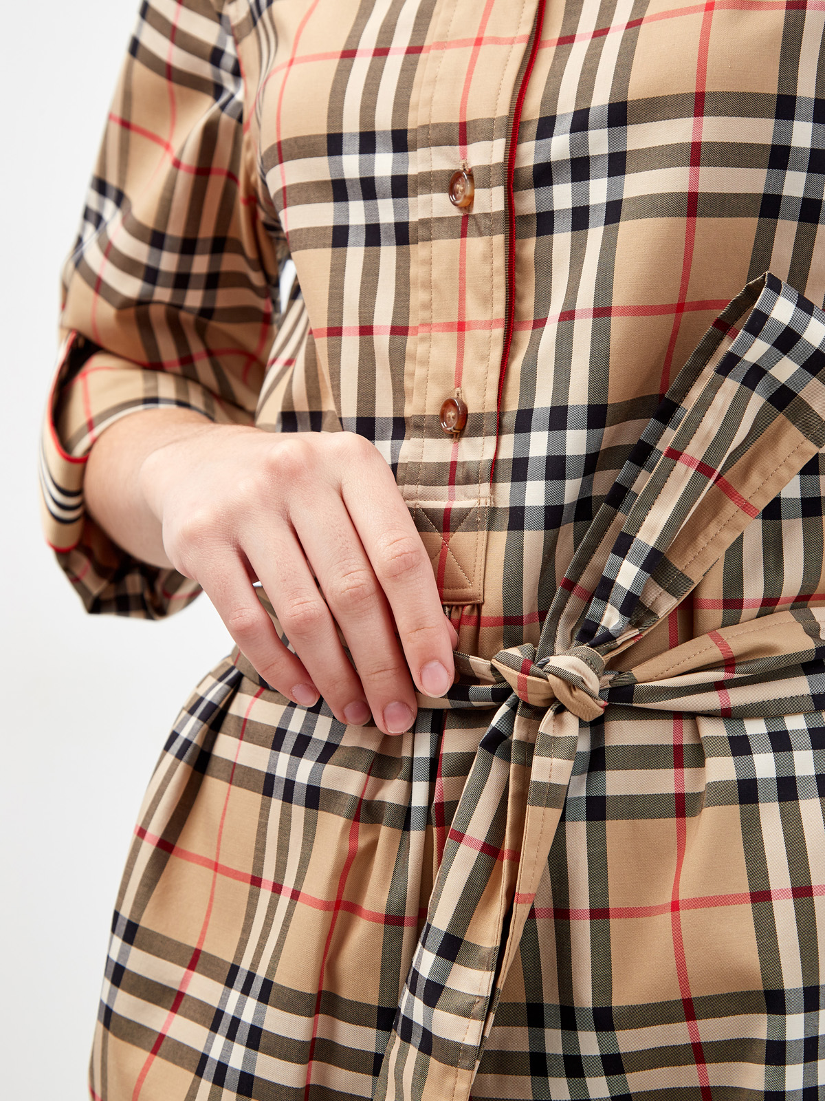 Приталенное платье-рубашка в клетку Vintage Check BURBERRY, цвет коричневый, размер S;L;XL - фото 5
