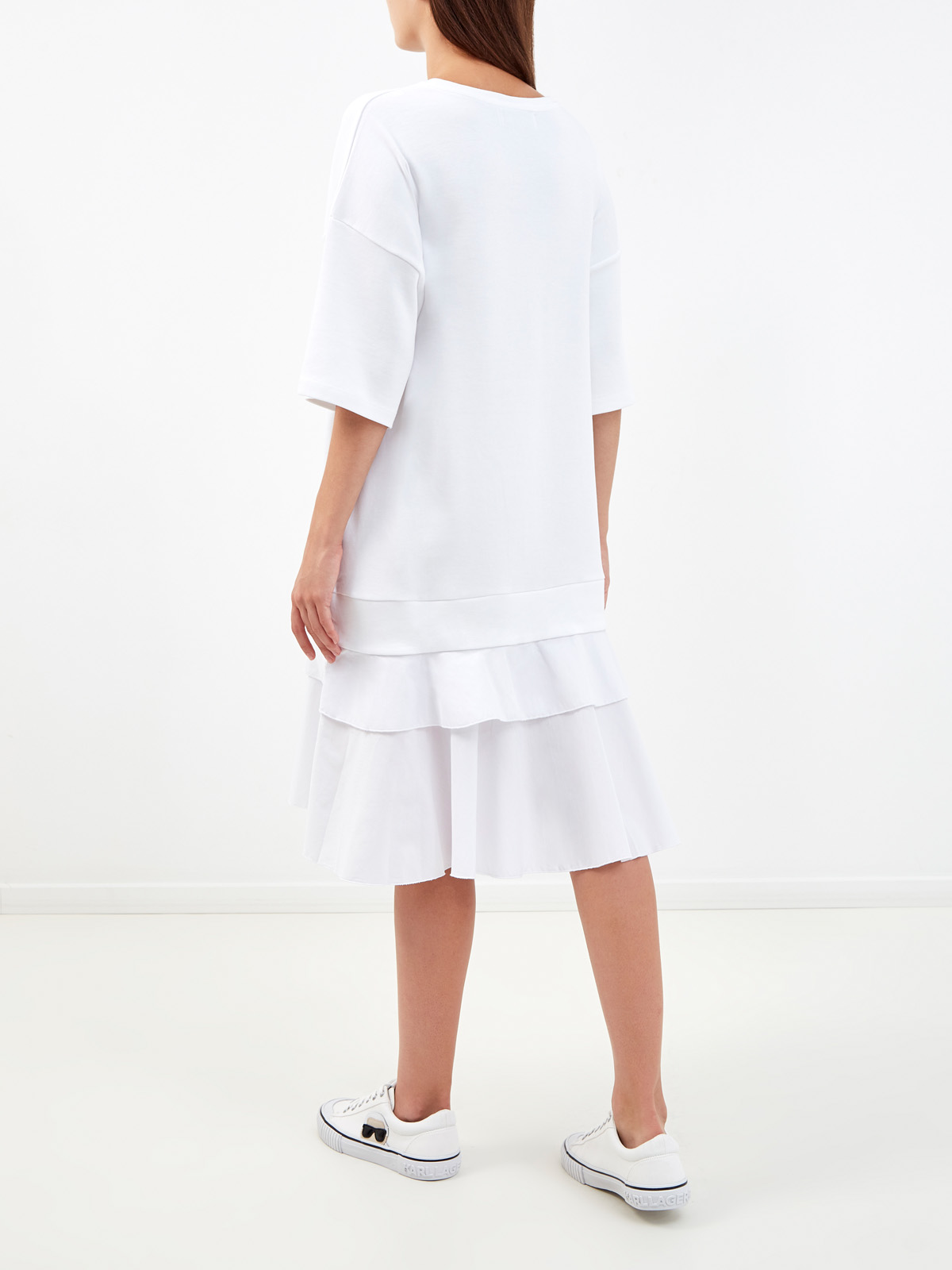 Платье из плотного хлопка с многоярусным подолом ICE PLAY, цвет белый, размер XS;S;M - фото 4