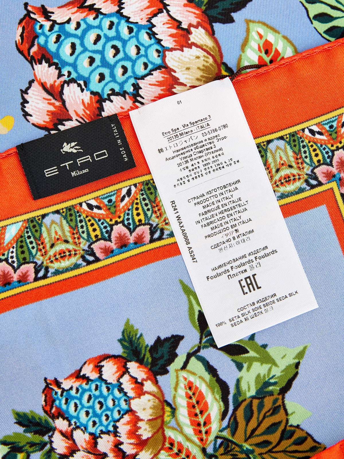 Платок из струящегося шелка с флористическим принтом и логотипом ETRO, цвет мульти, размер 40;42;44 - фото 4