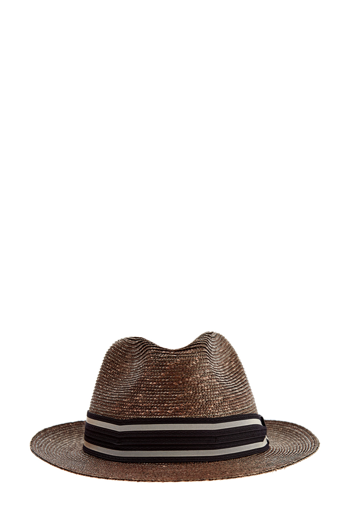 

Соломенная шляпа-трилби с широкой лентой в полоску