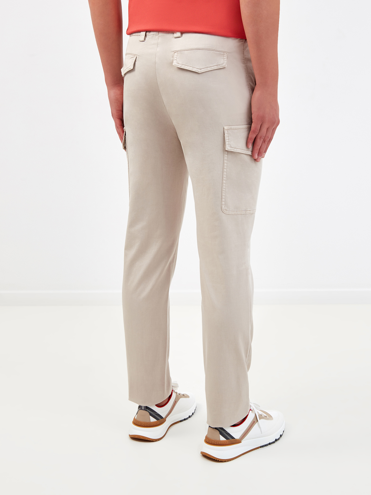 Окрашенные вручную брюки из хлопкового габардина American Pima BRUNELLO CUCINELLI, цвет бежевый, размер 52;54;48 - фото 4