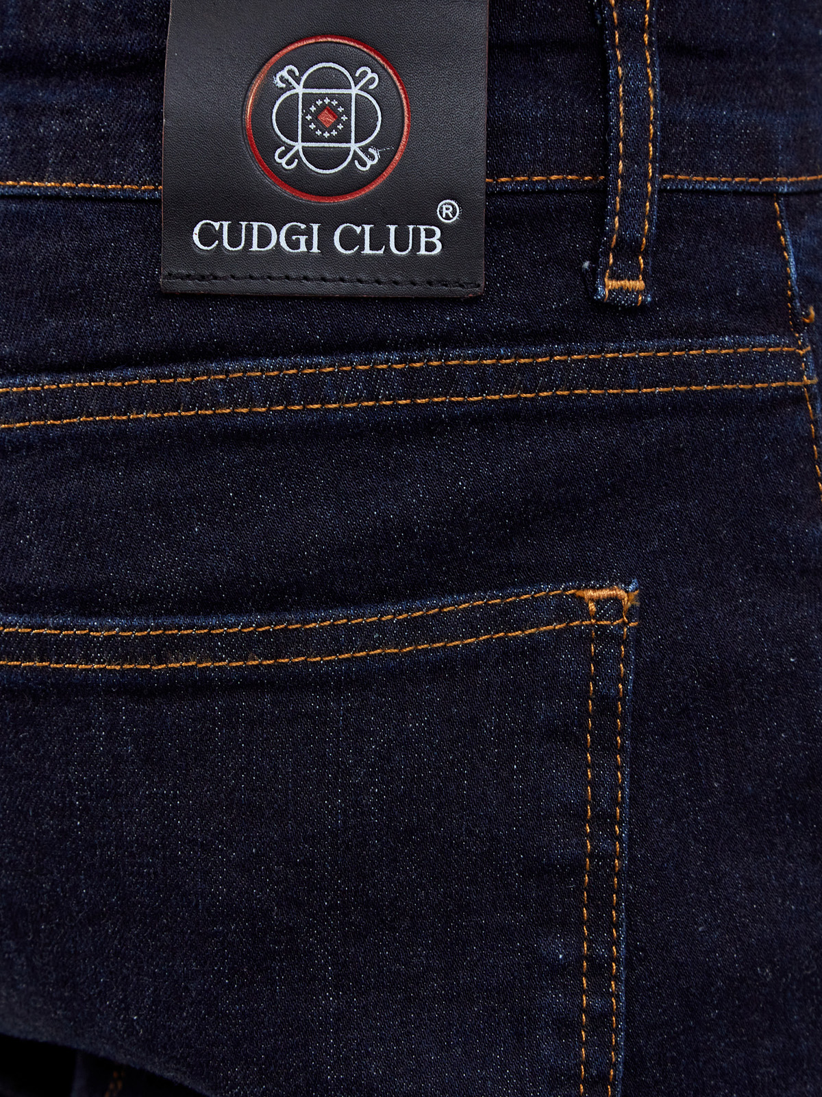 Джинсы с контрастной прострочкой и нашивкой на поясе CUDGI, цвет синий, размер 46;48;50;54 - фото 5