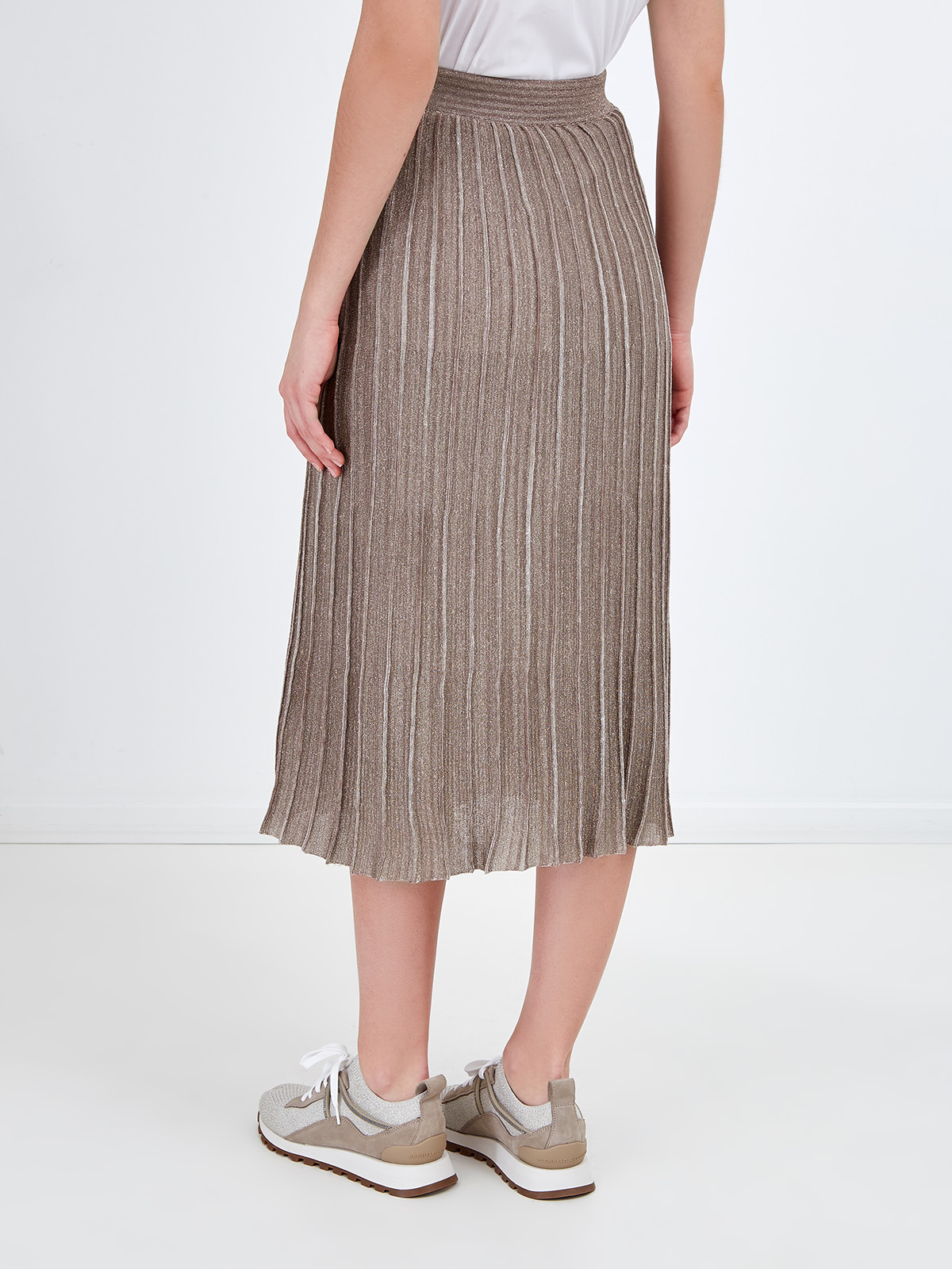 Льняная юбка-плиссе с металлизированной нитью ламе FABIANA FILIPPI, цвет бронзовый, размер 40;42 - фото 4