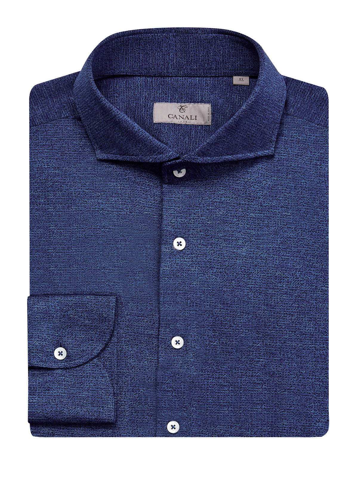 Хлопковая рубашка в стиле casual с жаккардовым принтом CANALI, цвет синий, размер 54;56;52 - фото 1