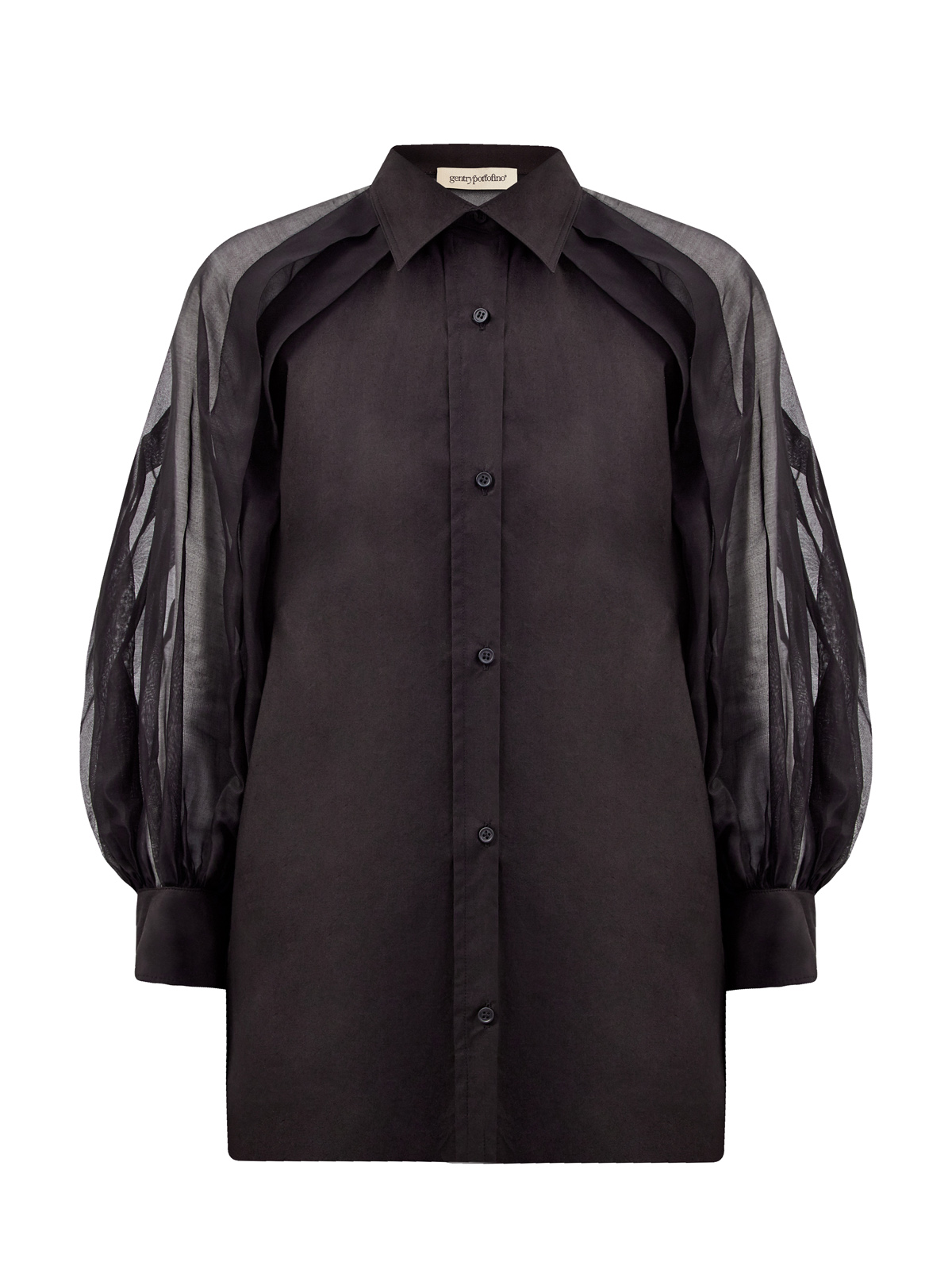 Рубашка удлиненного кроя с объемными полупрозрачными рукавами GENTRYPORTOFINO, цвет черный, размер 42;44