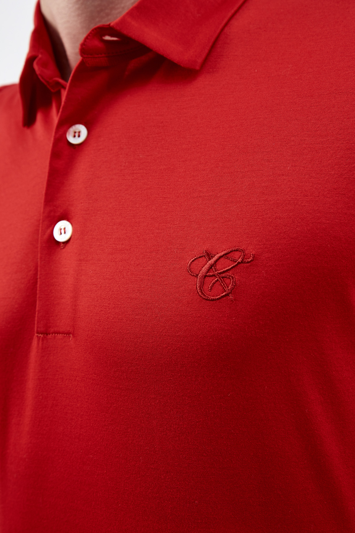 Хлопковая футболка-поло с вышитым логотипом в тон CANALI, цвет красный, размер 52;54;56;48 - фото 5