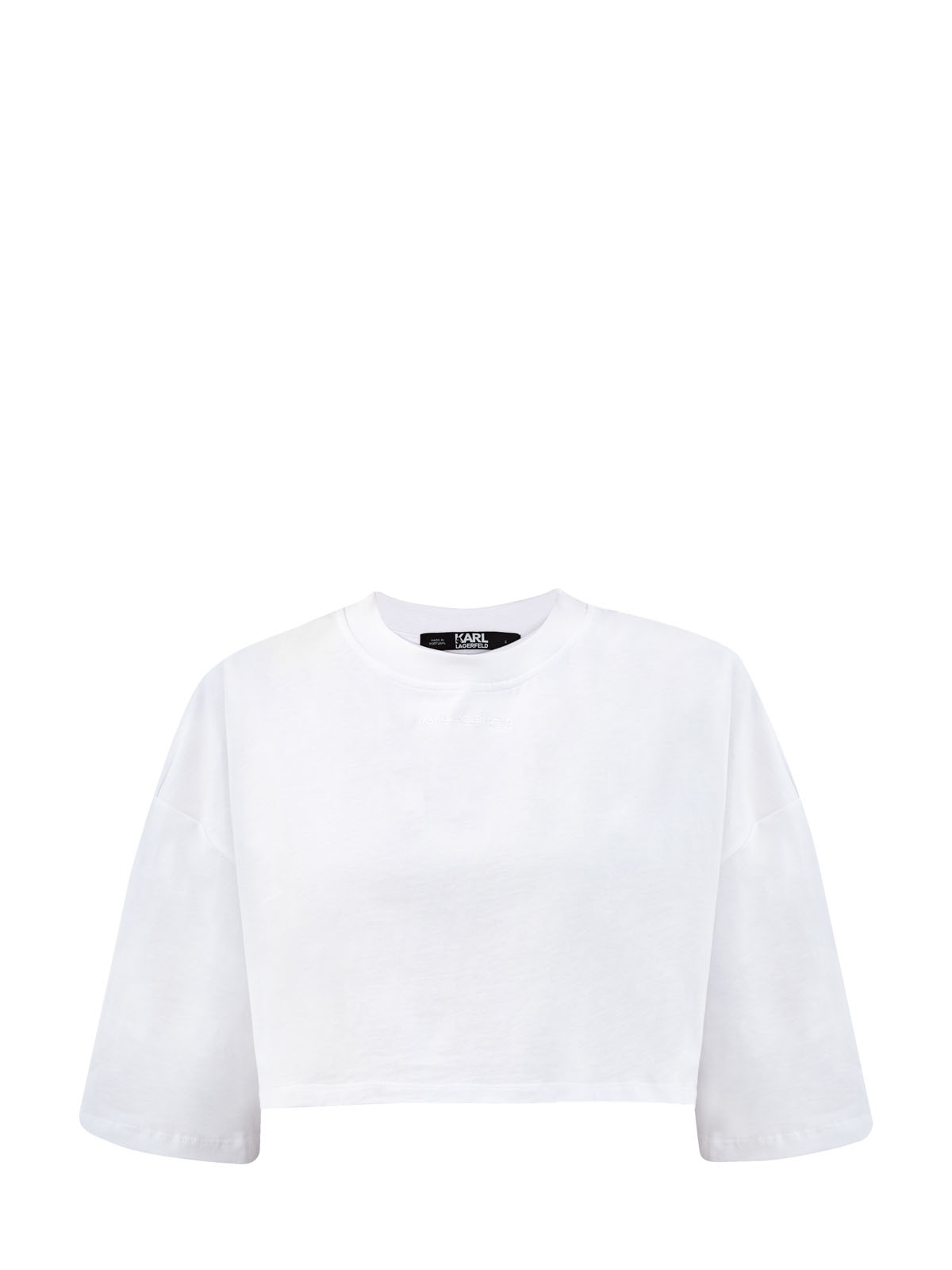 Укороченная футболка из хлопка с вышивкой в тон KARL LAGERFELD, цвет белый, размер XS;S;M - фото 1