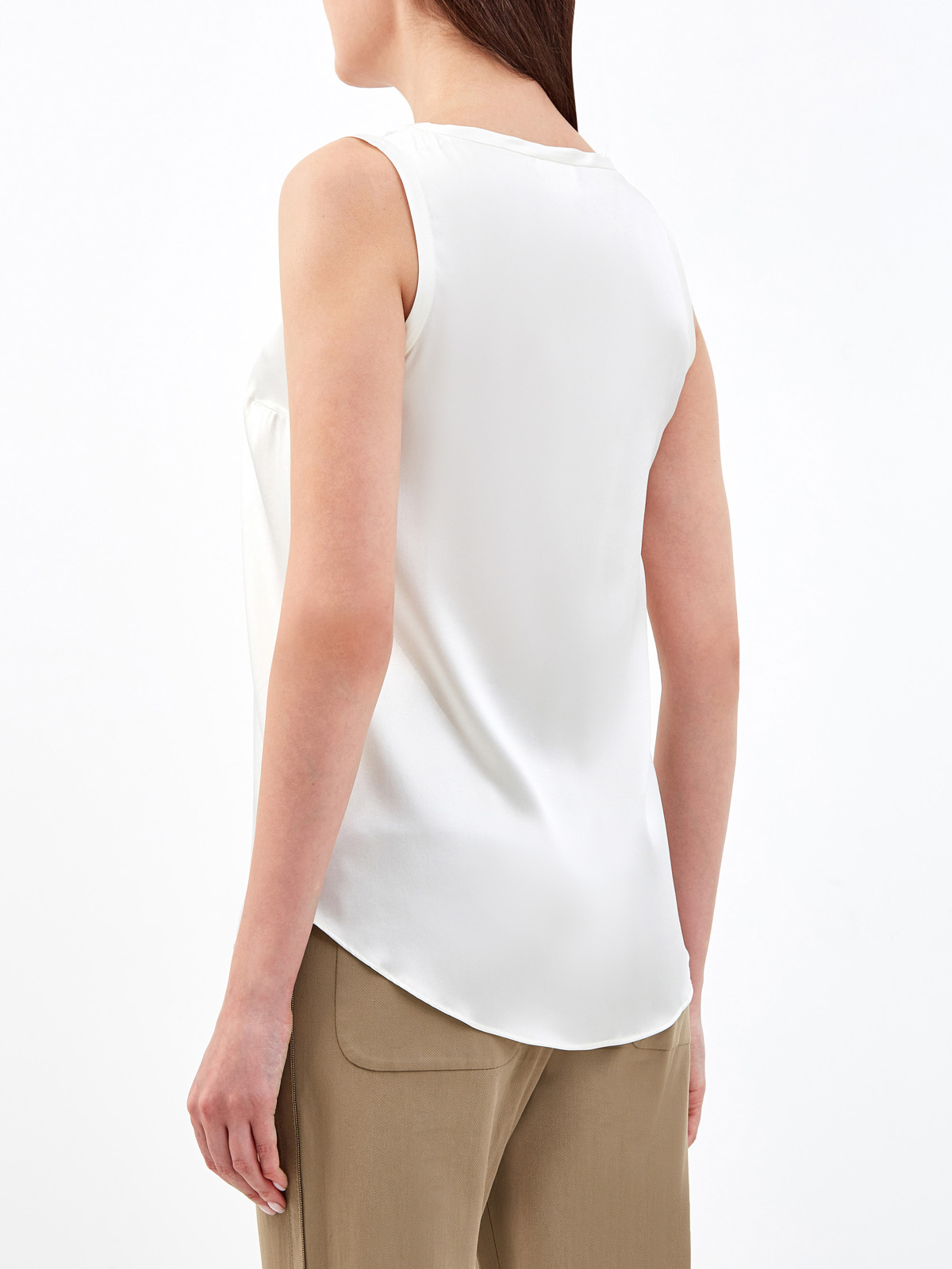 Элегантная блуза без рукавов из струящегося шелка BRUNELLO CUCINELLI, цвет белый, размер 42;44;46;48;40 - фото 4