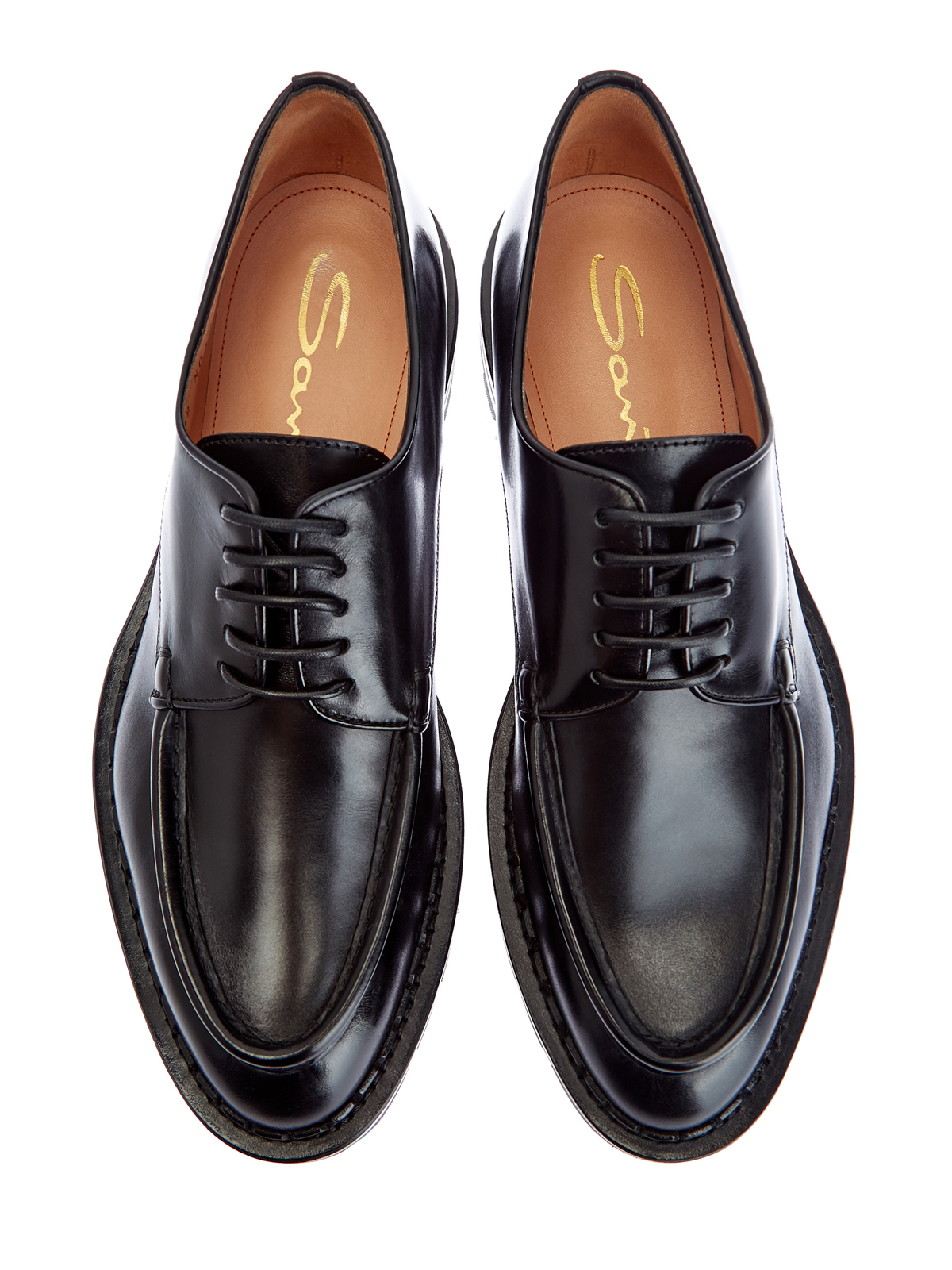 Ботинки-дерби из гладкой полированной кожи SANTONI, цвет черный, размер 36.5;37.5;40;39.5 - фото 5