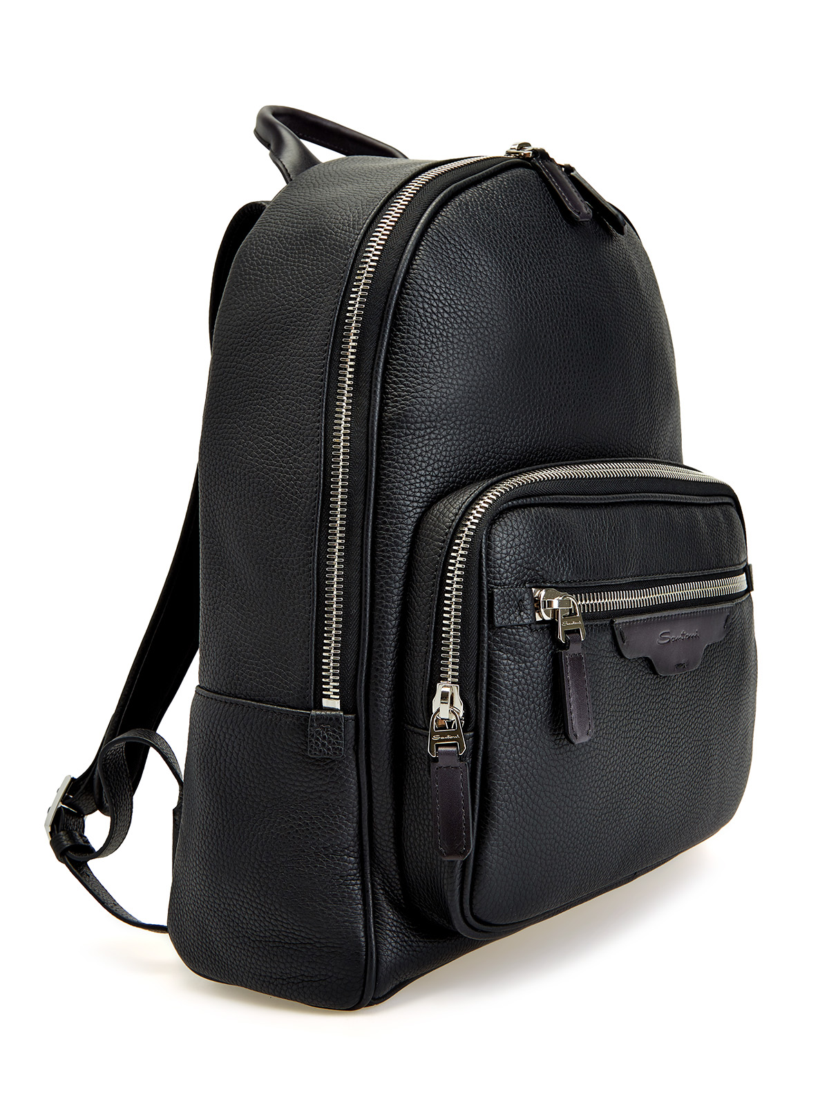 Вместительный рюкзак из крупнозернистой телячьей кожи SANTONI, цвет черный, размер M;L - фото 2