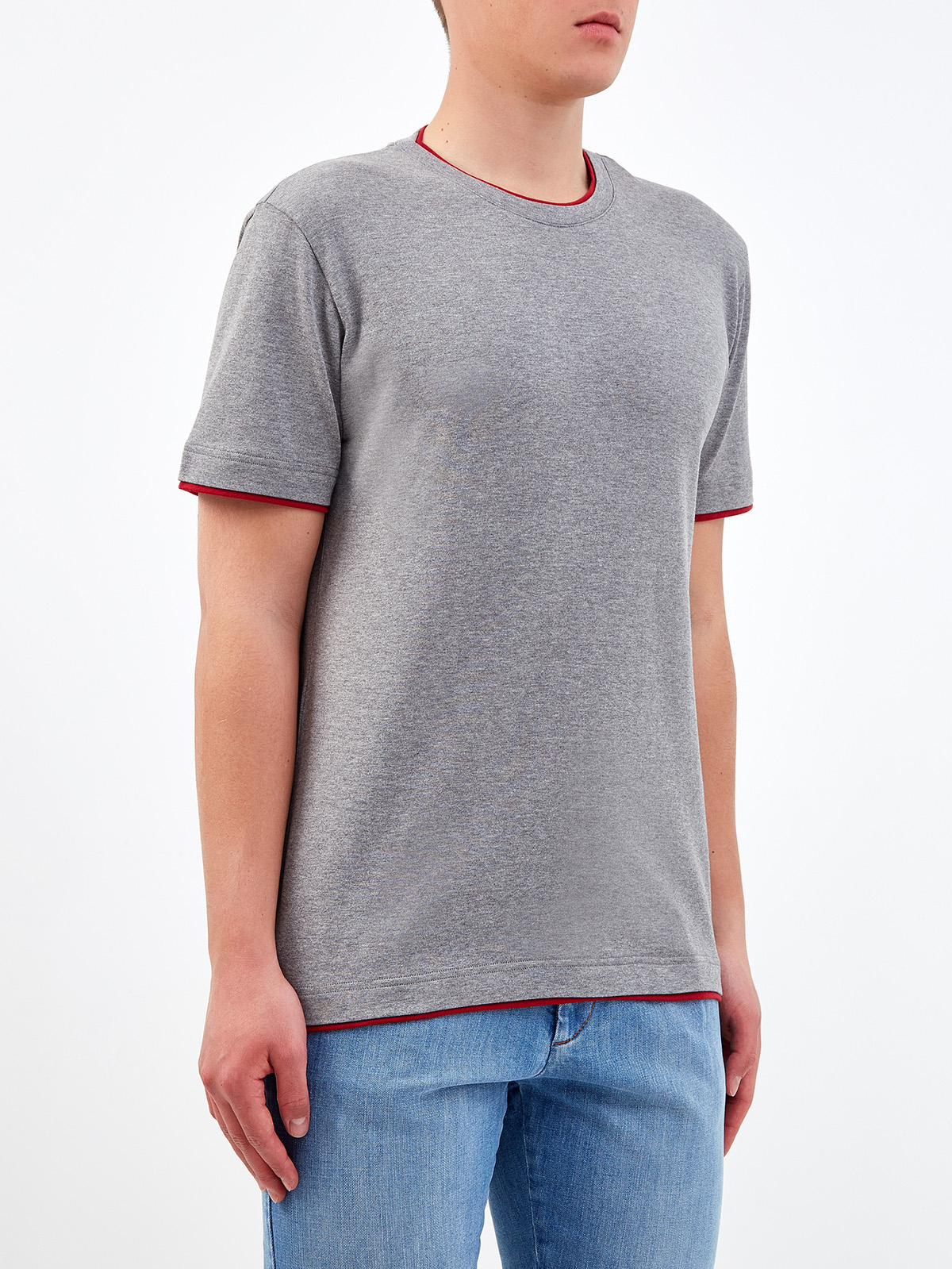 Хлопковая футболка из джерси с контрастной отделкой ELEVENTY, цвет серый, размер 50;52;54;48 - фото 3