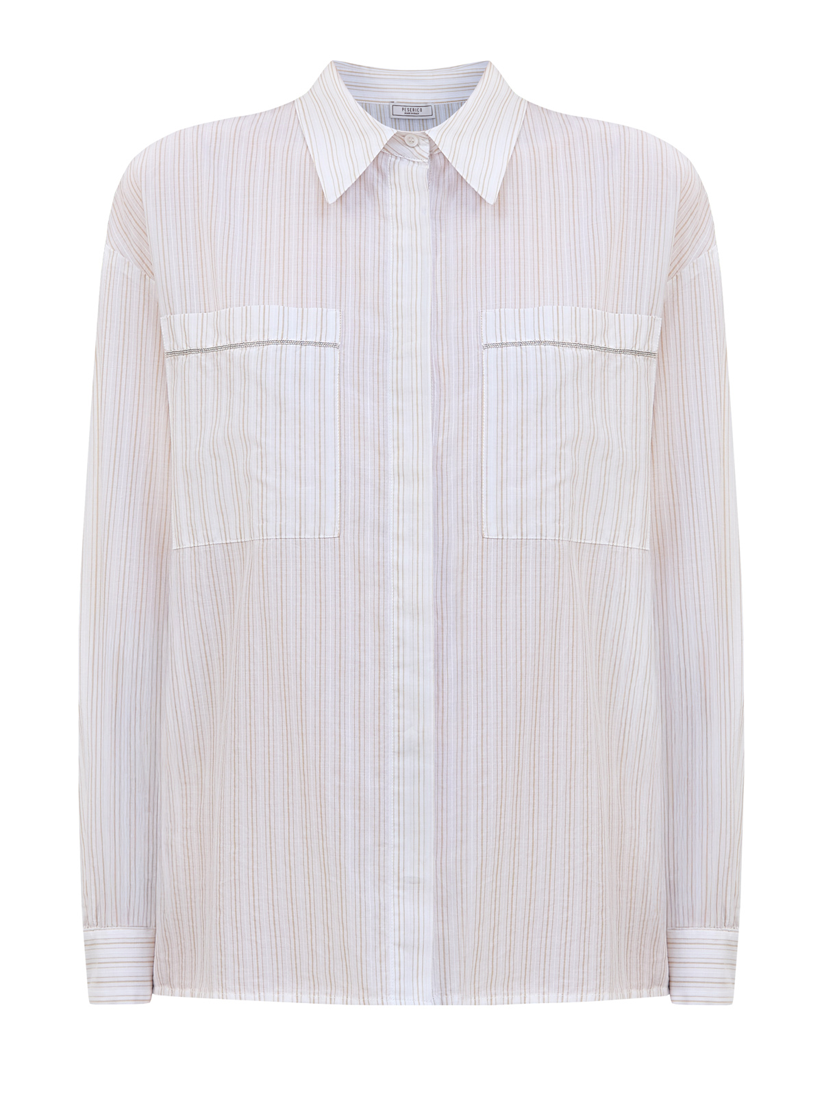 

Рубашка из хлопковой органзы в тонкую полоску с цепочками, Белый, Рубашка из хлопковой органзы в тонкую полоску с цепочками