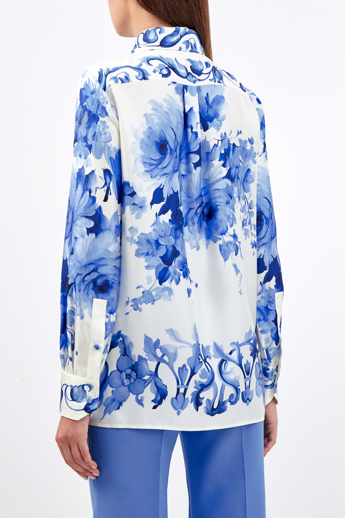 Блуза из шелкового твила с принтом Bluegrace Composition VALENTINO, цвет голубой, размер 40;42;44 - фото 4