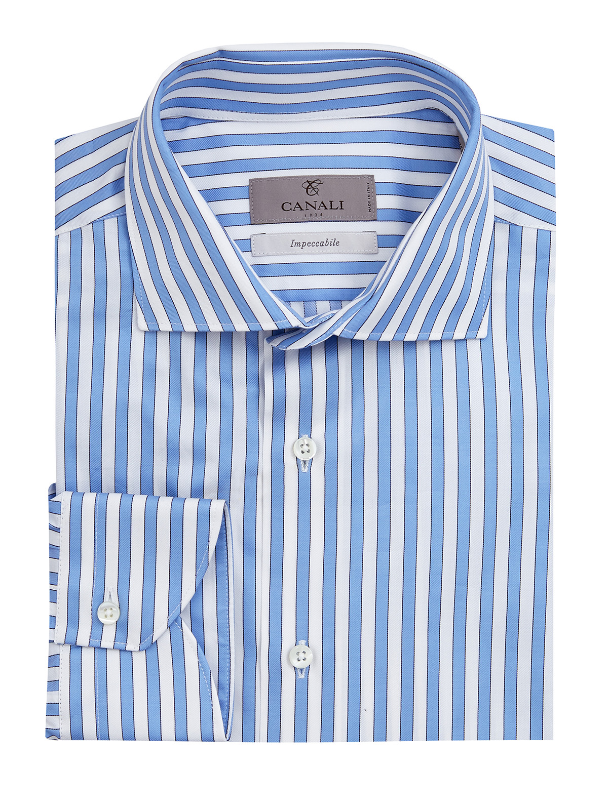 Рубашка из хлопка Impeccabile с узором в полоску CANALI, цвет голубой, размер 50;52;52 - фото 1