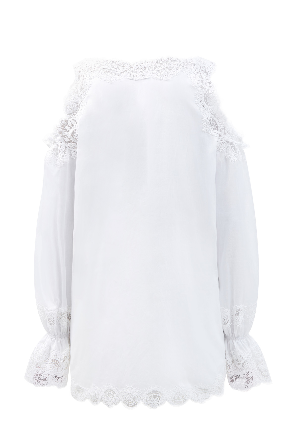 Блуза из хлопкового муслина с кружевной отделкой кромок ERMANNO SCERVINO, цвет белый, размер 42;44 - фото 2