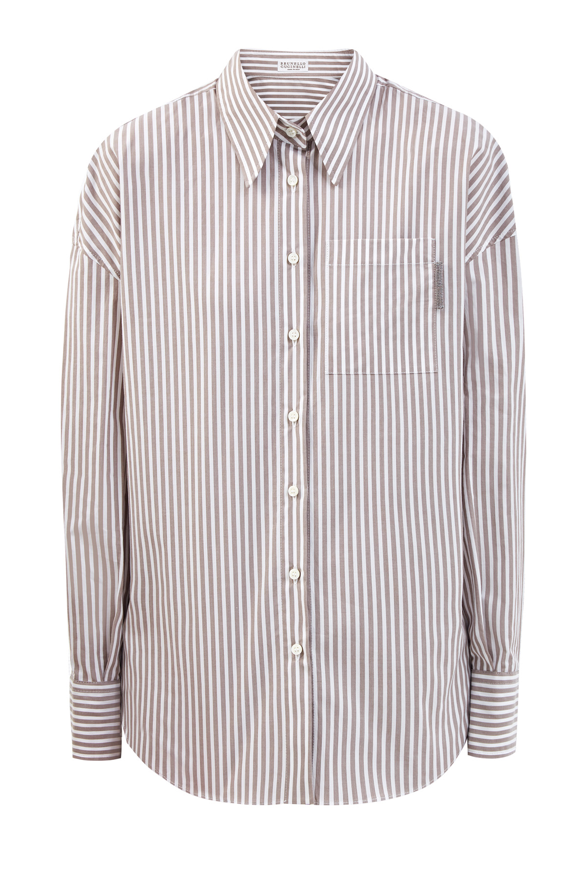Рубашка из хлопкового поплина с принтом в полоску BRUNELLO CUCINELLI, цвет бежевый, размер 38;42;44