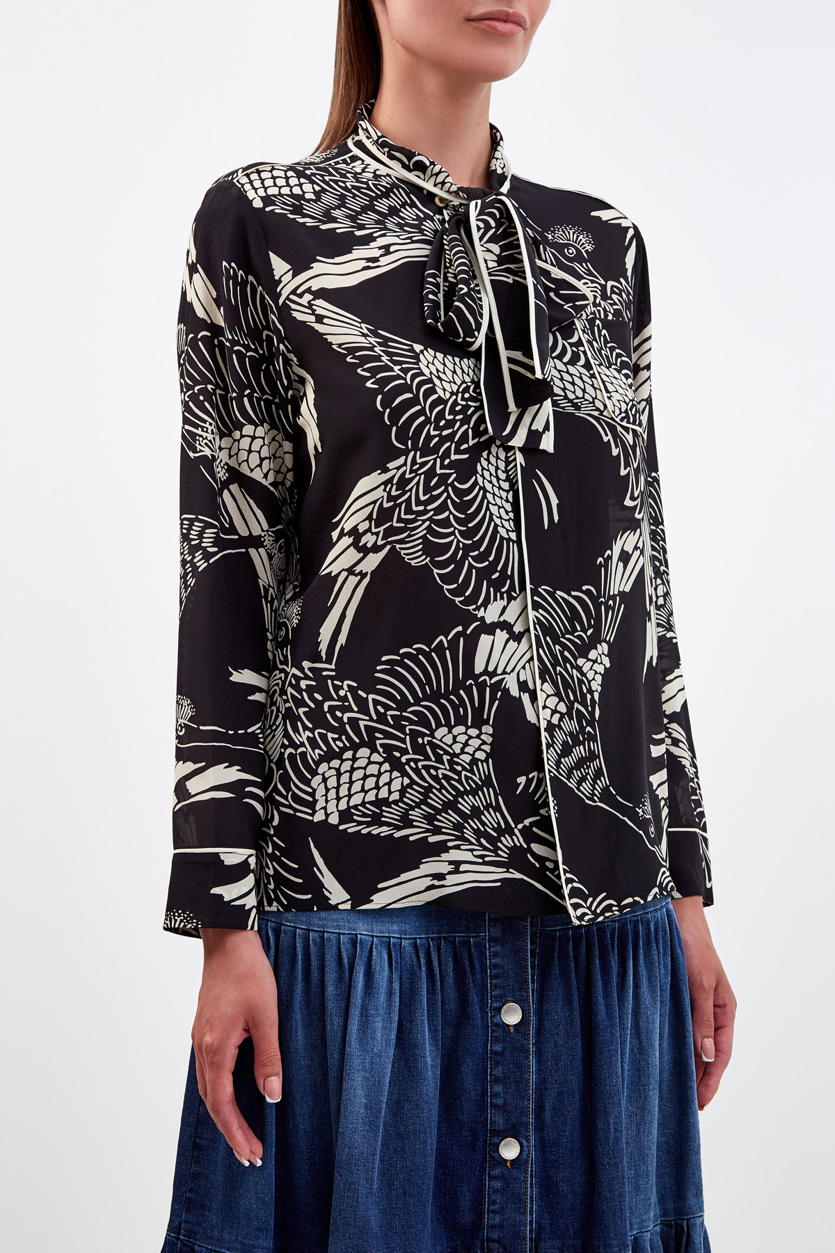 Шелковая блуза из крепдешина с принтом Phoenix REDVALENTINO, цвет черный, размер 2XL;M - фото 3