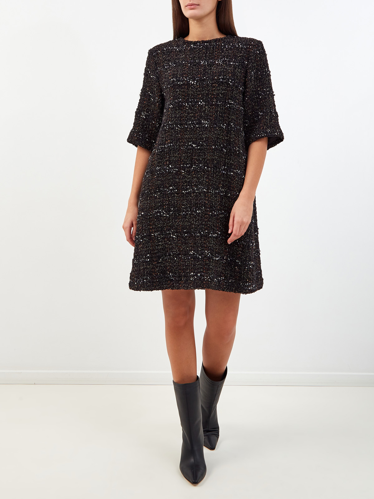Платье А-силуэта из фактурного твида с мерцающей нитью ламе FABIANA FILIPPI, цвет черный, размер 40;42;44 - фото 2