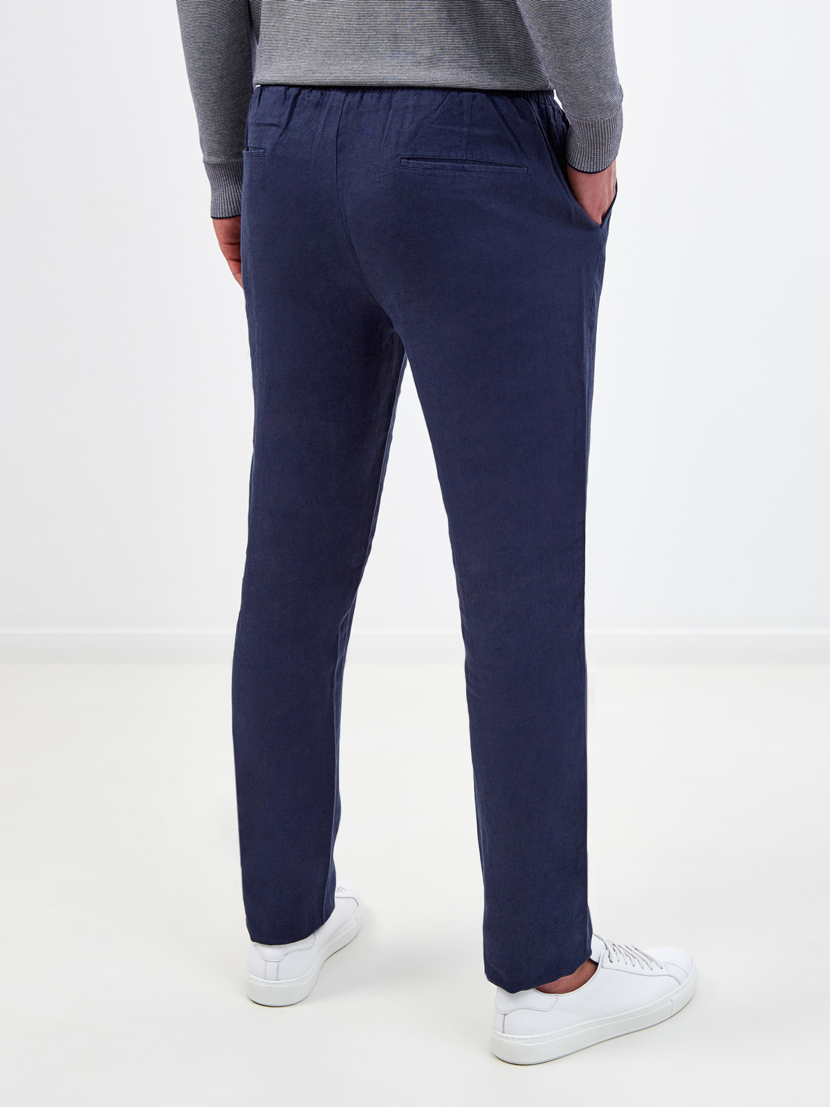 Льняные брюки с эластичным поясом и логотипом в тон CUDGI, цвет синий, размер XL;L - фото 4