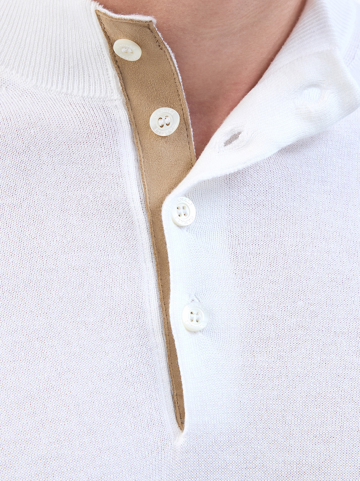 Джемпер из тонкого хлопка и модала с замшевой деталью CANALI, цвет белый, размер 48;50;52;54;56 - фото 5