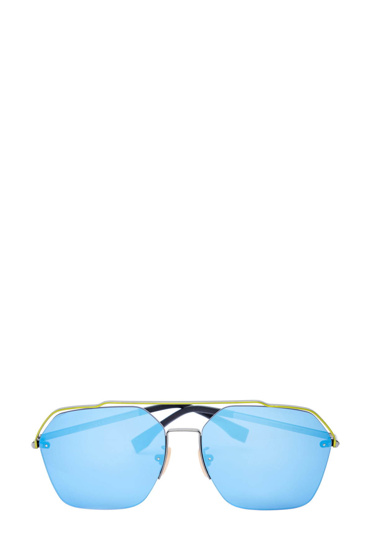 Авиаторы в тонкой оправе с контрастным мостом FENDI (sunglasses), цвет голубой, размер XS;S - фото 1