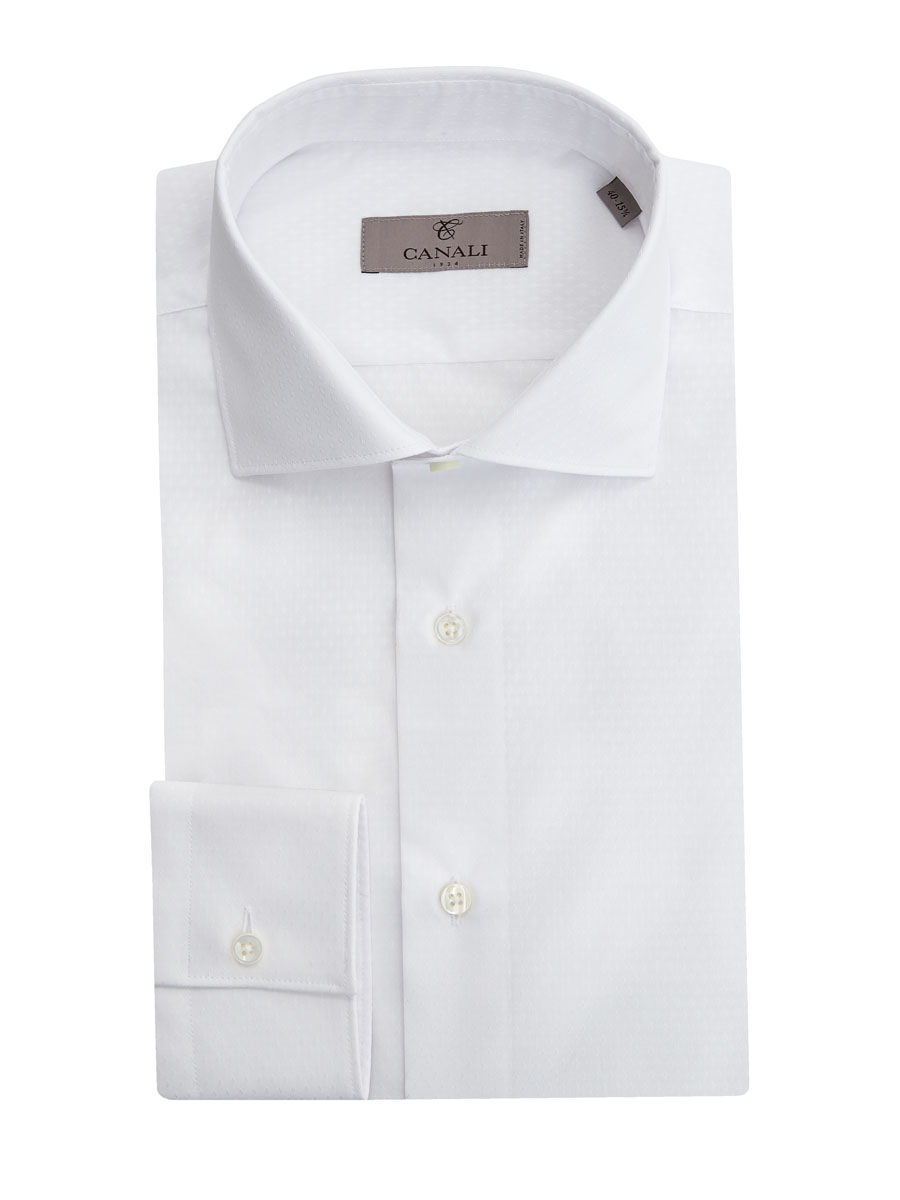 Белая рубашка из хлопка с микро-узором в тон CANALI, цвет белый, размер 50;52;52;54;56