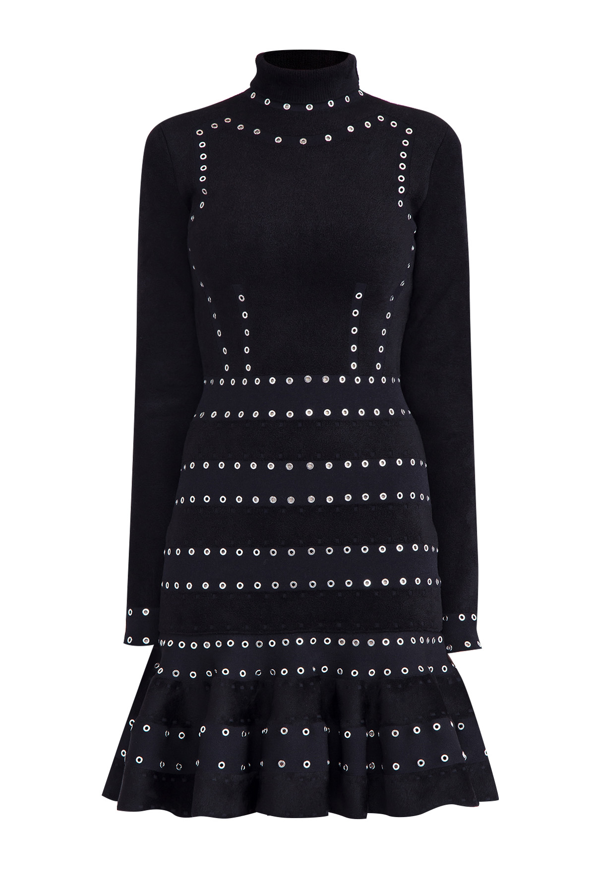 Платье из бархатистой ткани с рядами серебристых люверсов ALEXANDER MCQUEEN, цвет черный, размер 40;44 - фото 1