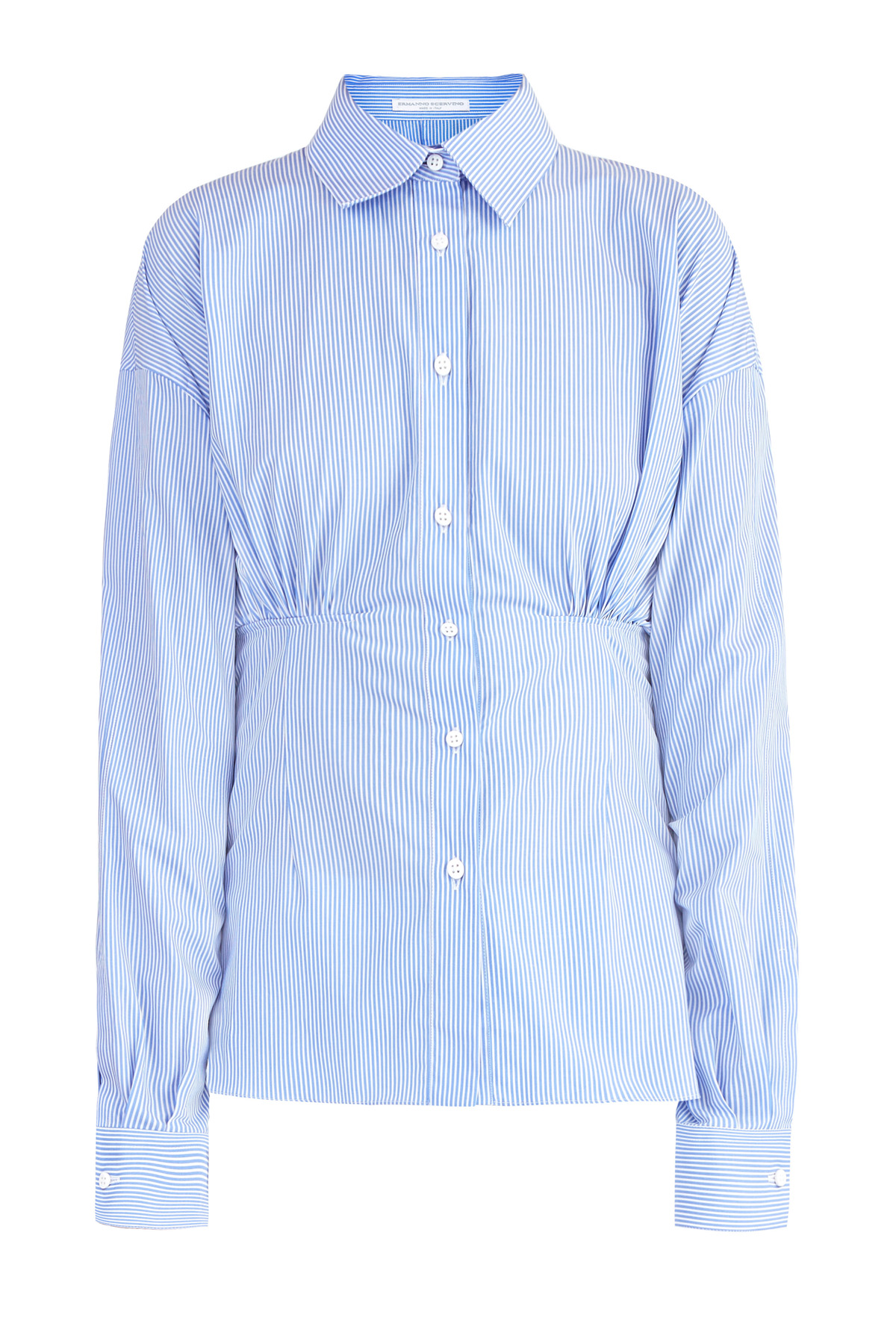 Рубашка в полоску с заложенными складками и спущенной линией плеч ERMANNO SCERVINO, цвет голубой, размер 40;42 - фото 1