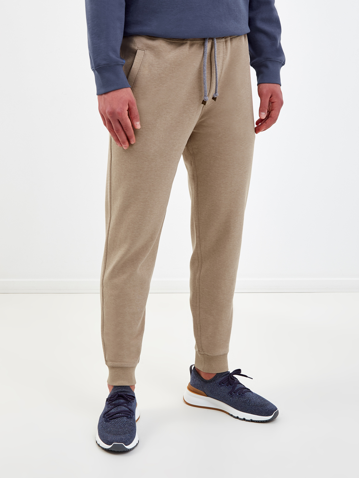 Хлопковые брюки-джоггеры из футера с эластичной отделкой BRUNELLO CUCINELLI, цвет бежевый, размер 50;52;54 - фото 3