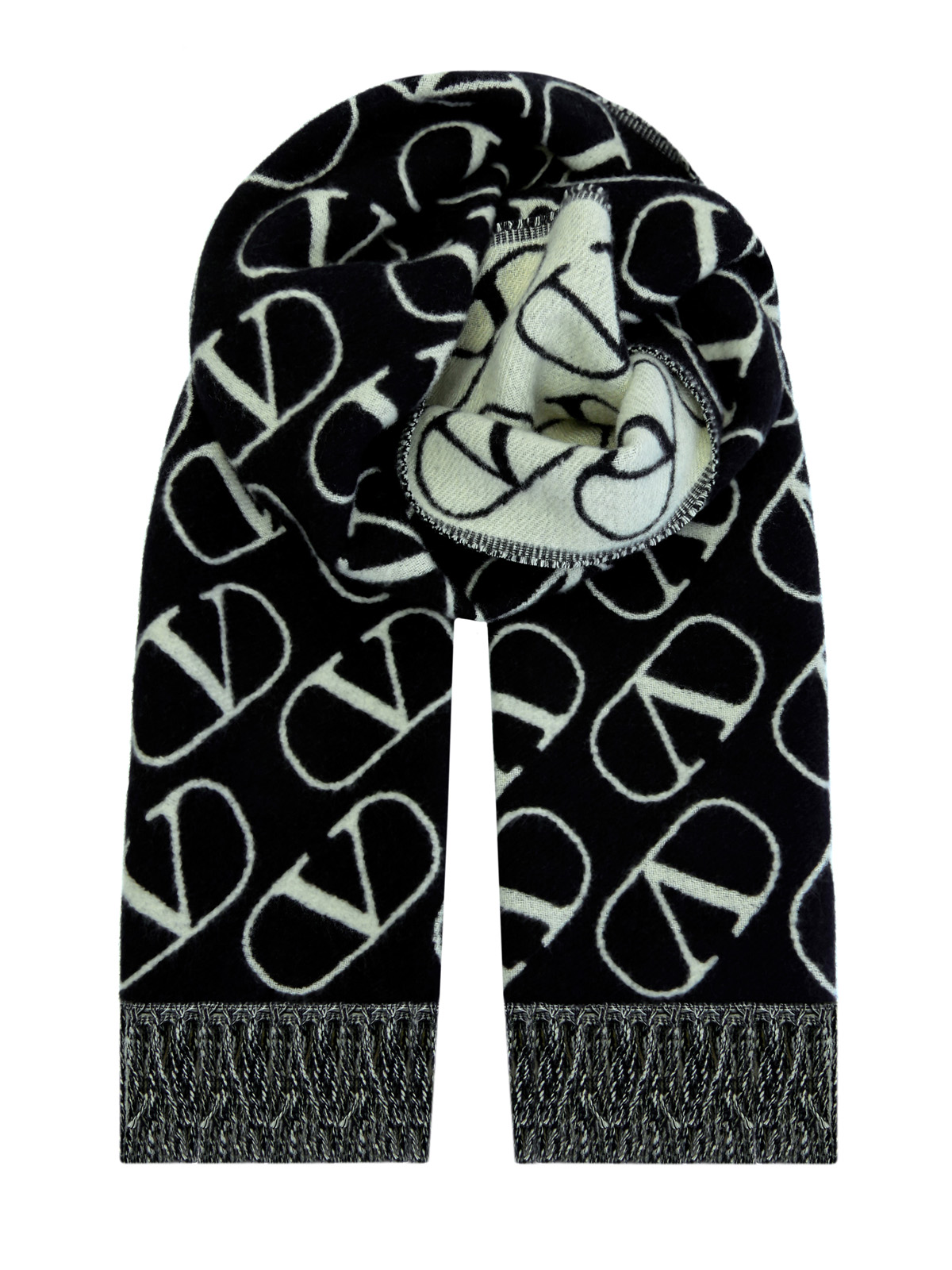 Кашемировый шарф VLogo Signature с жаккардовым принтом VALENTINO GARAVANI, цвет черно-белый, размер 36;36.5;37;37.5;38;38.5;39;40;41;39.5 - фото 1