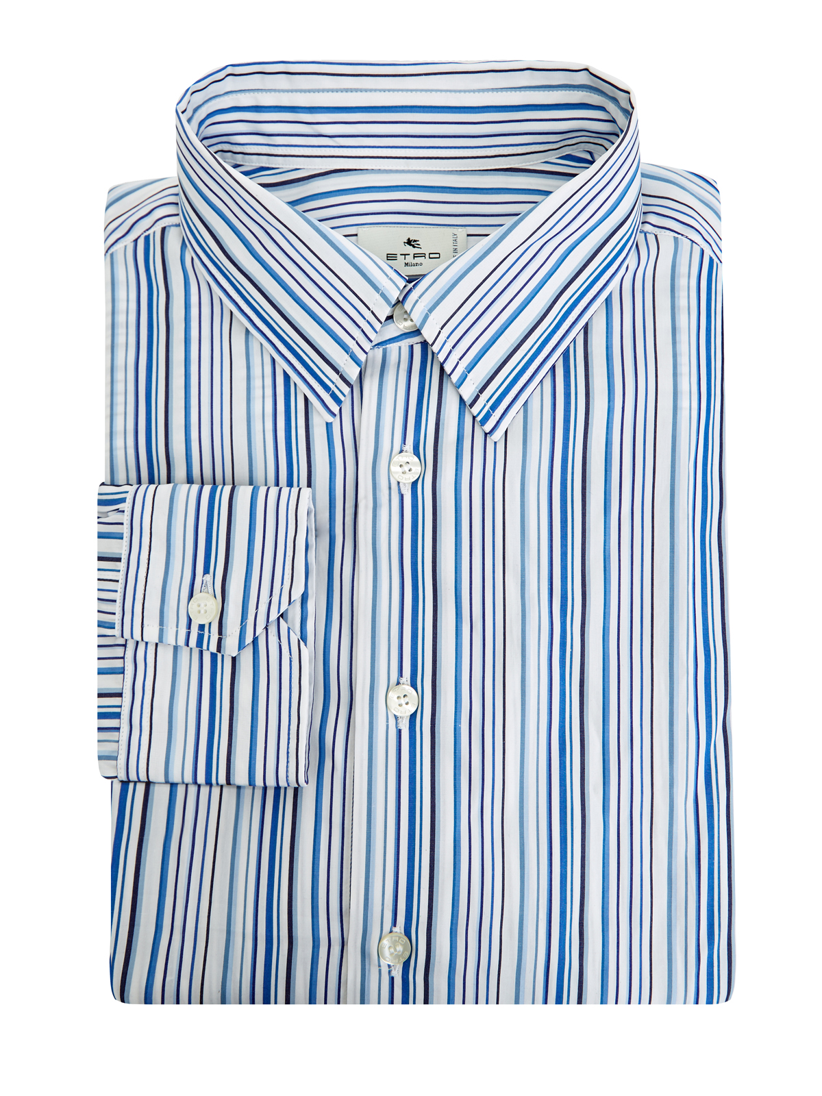 Рубашка приталенного кроя из хлопкового поплина в полоску ETRO голубого цвета