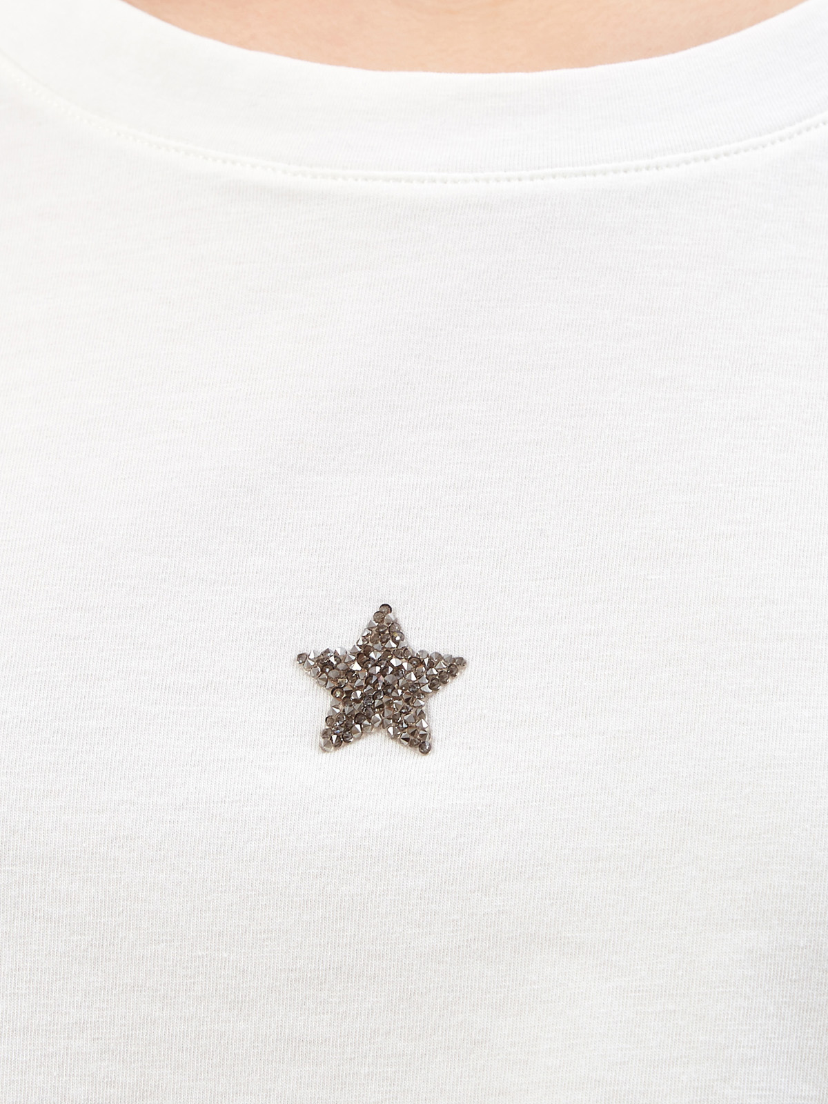 Хлопковая футболка с символикой из кристаллов Swarovski и логотипом LORENA ANTONIAZZI, цвет бежевый, размер 42;44;46;38;40 - фото 5