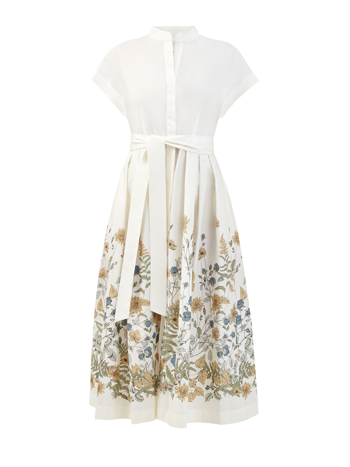 Хлопковое платье-рубашка с флористическим принтом и поясом ELEVENTY, цвет белый, размер 44;46;42