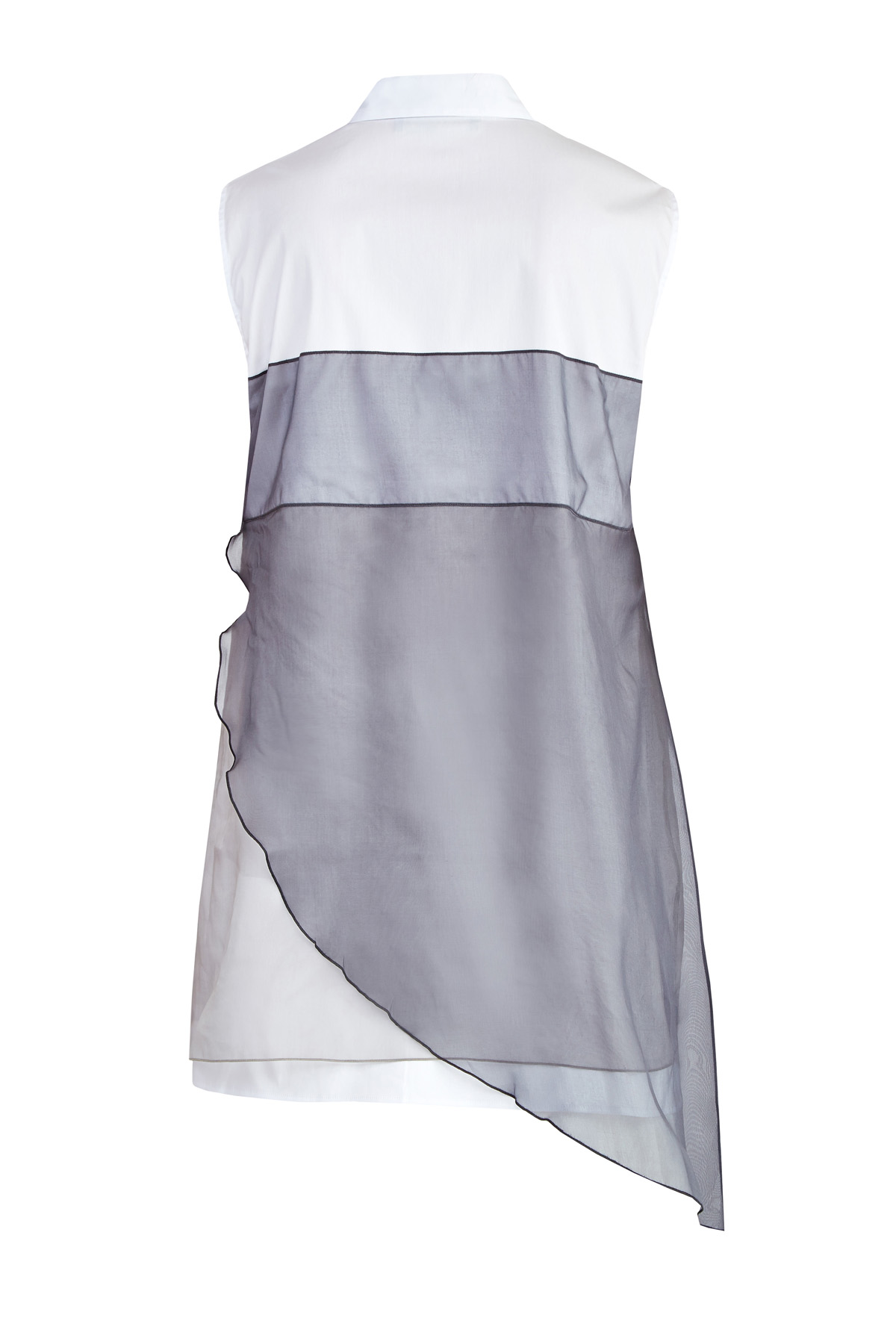 Блуза из поплина со вставками colorblock из шелковой органзы FABIANA FILIPPI, цвет черно-белый, размер 44 - фото 2